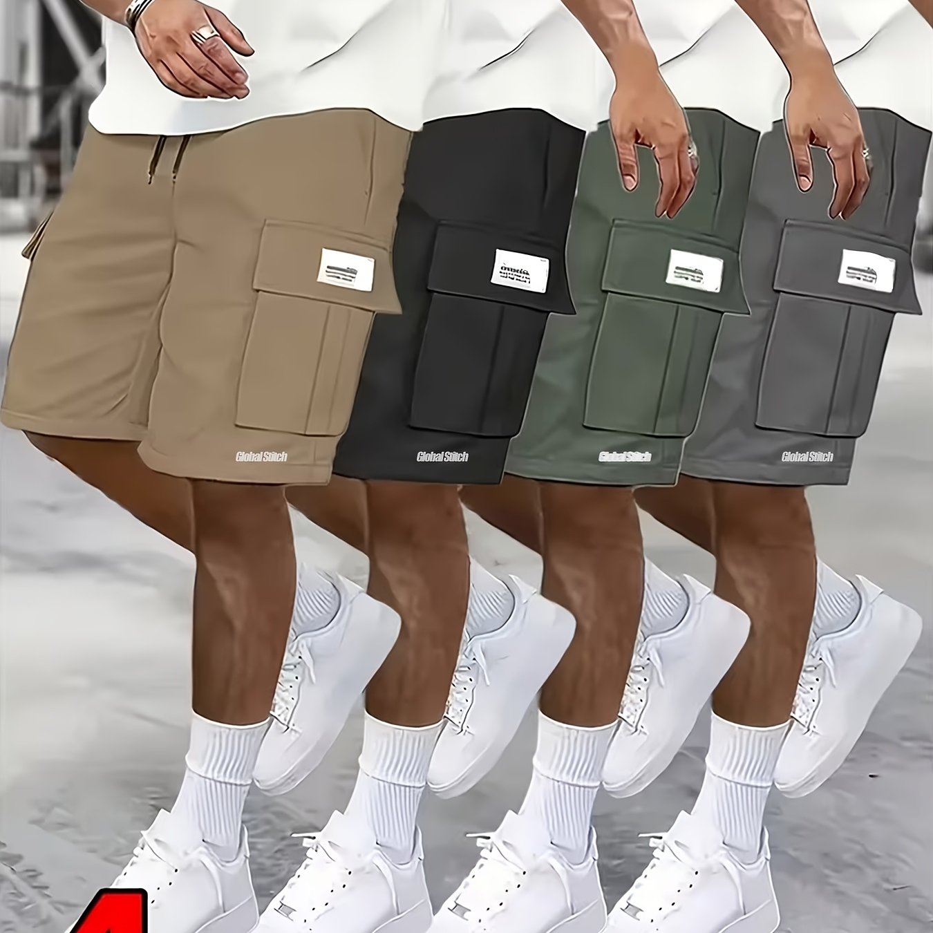 TEMU Value 4pcs: Men's Cargo Shorts, Heavy Duty Multi-, Breathable Quick-dry Summer Shorts For Work & Outdoor, Assorted