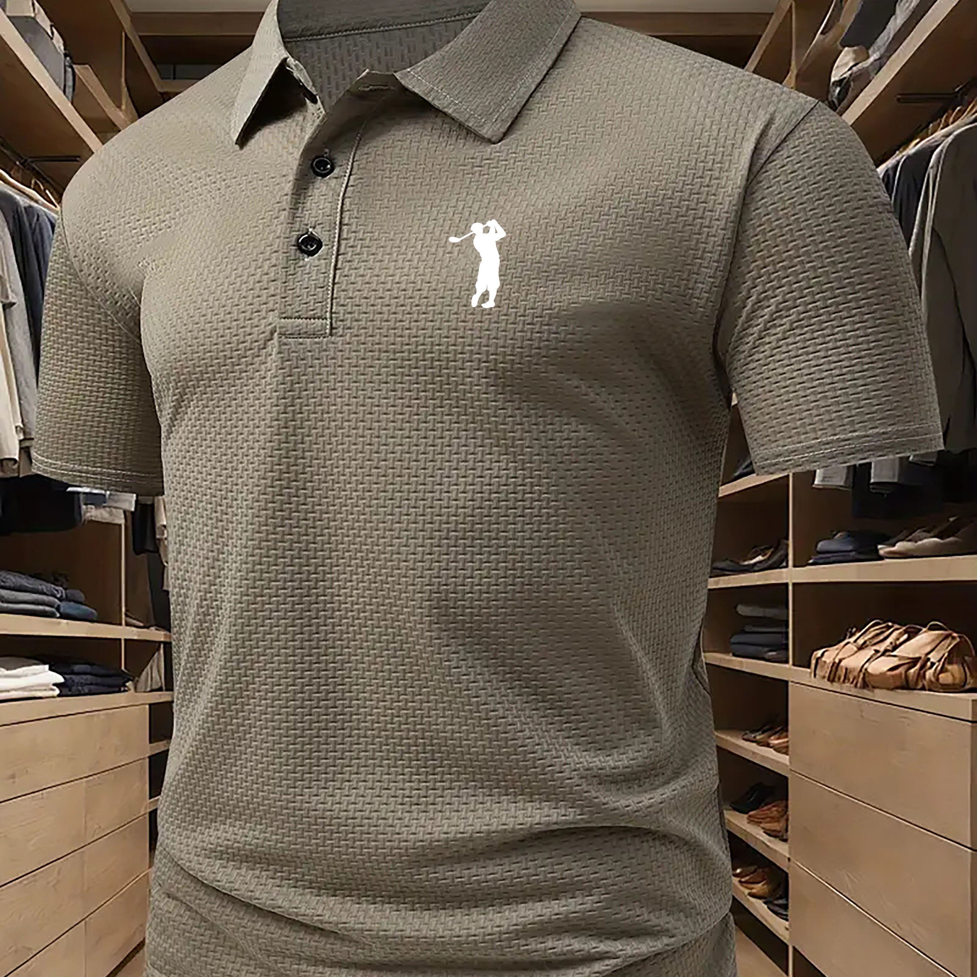 TEMU S743 - Men's Golf New Breathable Shirt, Summer Stretch Solid Color Top For Business Golf, Short Sleeve 2025 Block Quick-dry Summer Breathable ,