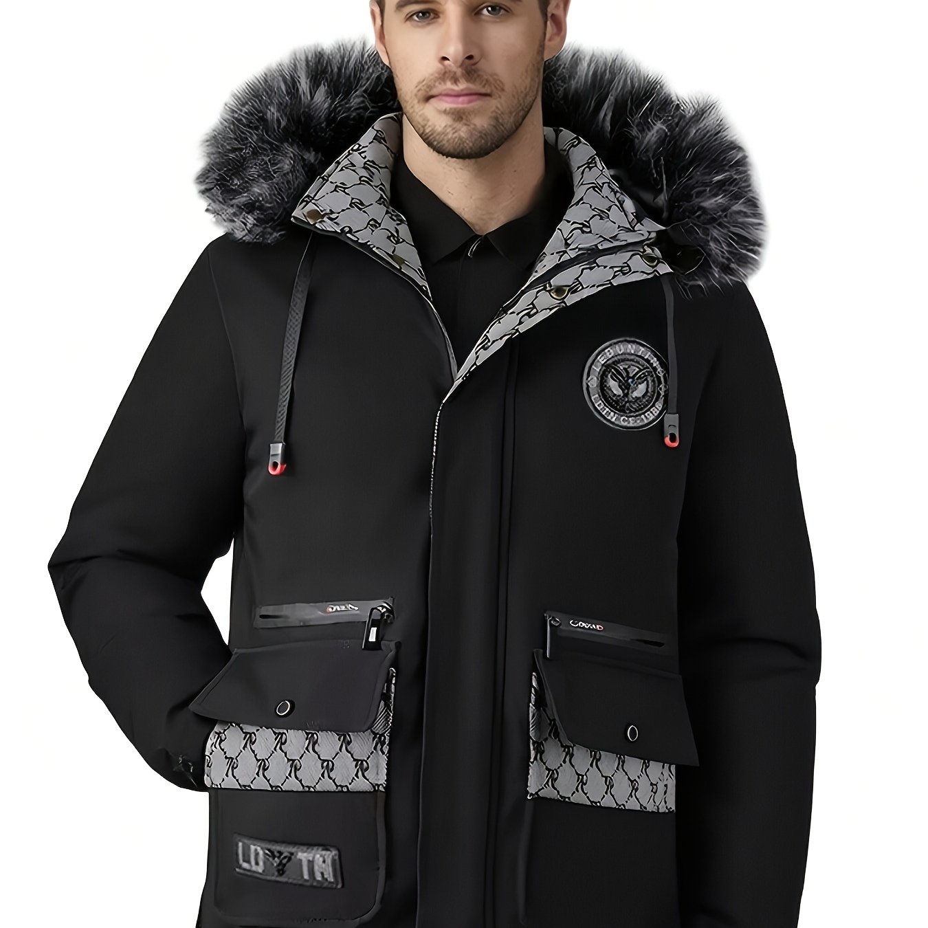 Men's Stylish Thickened Windproof Jacket with Large Pockets