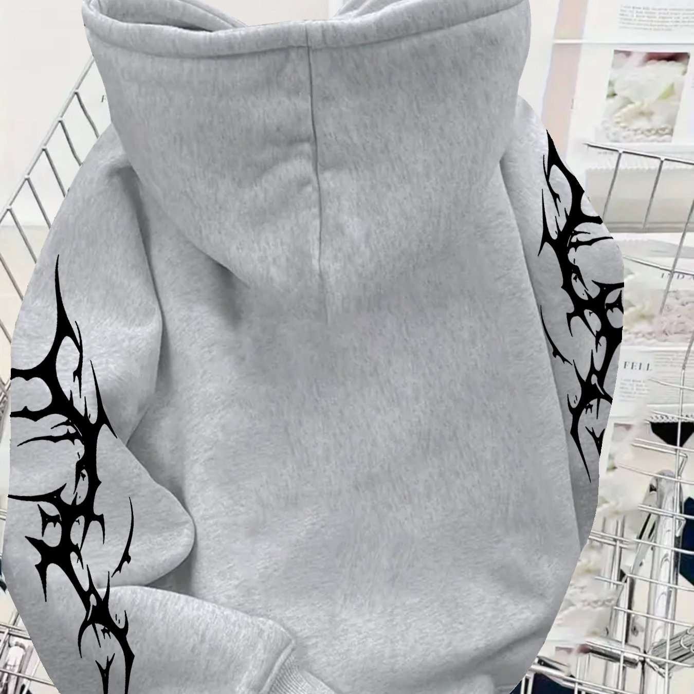 Image of New Autumn And Winter Trendy Hoodie With Extended Sleeves, Featuring Dark Gothic Y2 Punk Style Prints And A High-end Feel, Complete With A Hood
