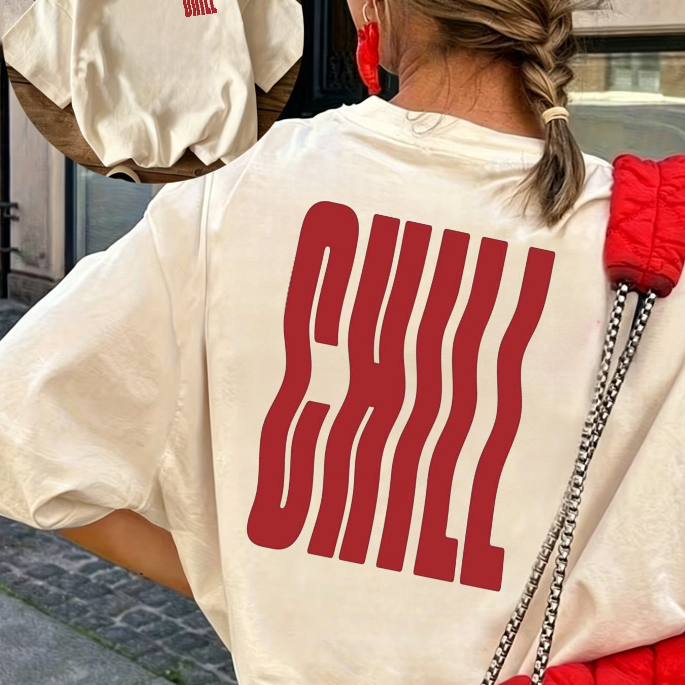 Image of Chic '' Print Oversized T-shirt For Women - Perfect For Summer, Casual Streetwear, , European Local Shipment