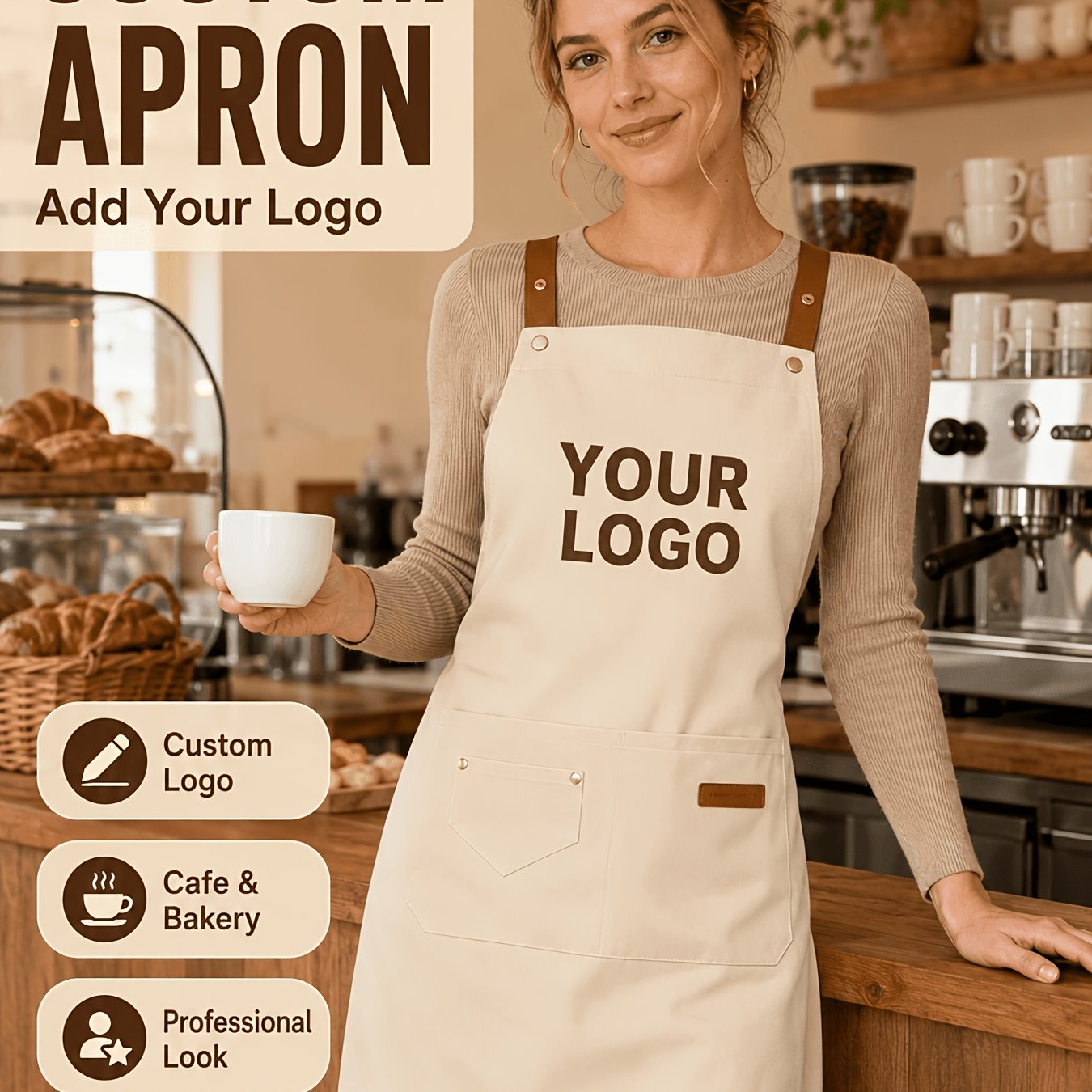 TEMU Tablier Impression Logo Personnalisé Cuisine Spécial Restaurant Pâtisserie Homme Nouveau Uniforme de Travail Femme