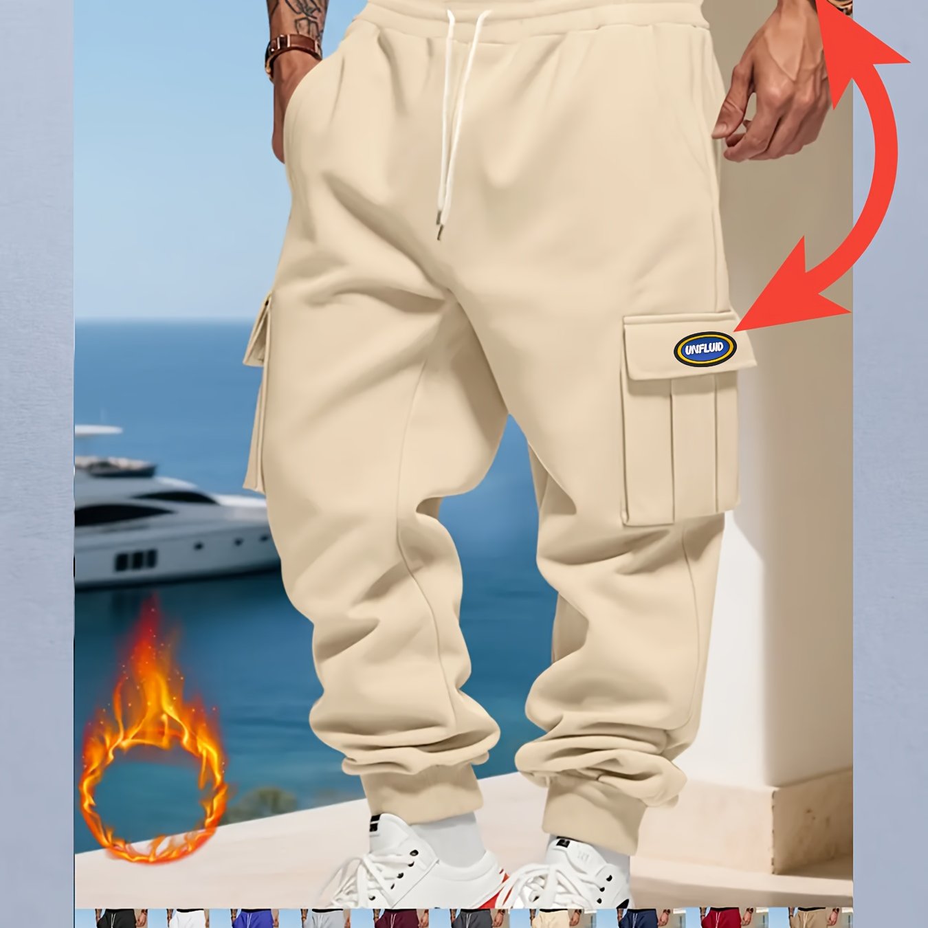 TEMU Men's Casual Work Pants/autumn And Winter Solid Heavy-duty Thermal Leggings With Elastic Cuffs/fitness Basketball Running Elastic
