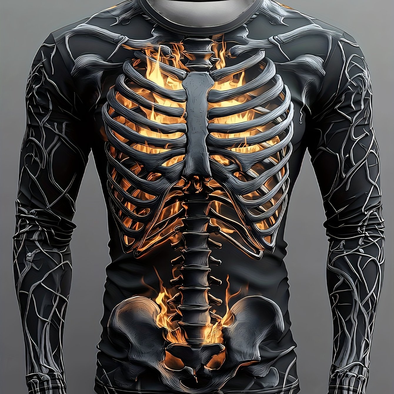 TEMU Men's Novelty Long-sleeve T-shirt With Random Unique Print - Halloween Casual Round Neck Pullover Shirt Suitable For Casual Attire & - Machine