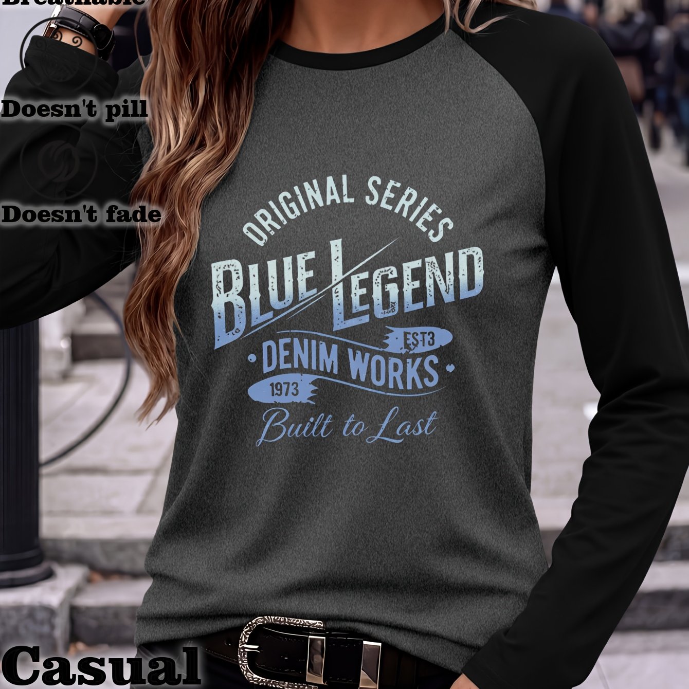 TEMU Women's Versatile Street Fashion Spring/autumn Printed Raglan Sleeve Long Sleeve T-shirt 2950