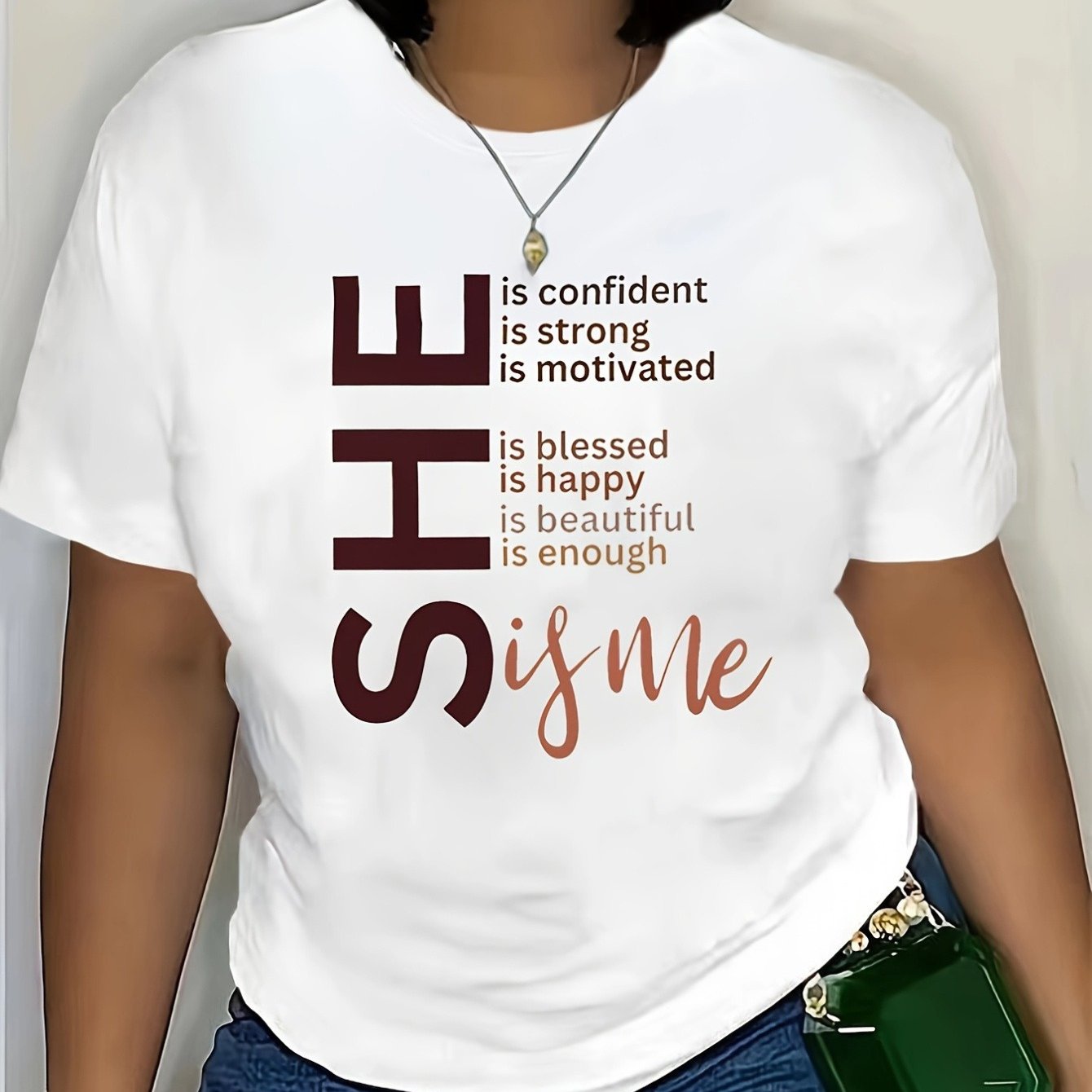 TEMU Summer Women's Front-printed Short-sleeve T-shirt Top, Comfortable And Breathable Fabric, Casual Sporty Style