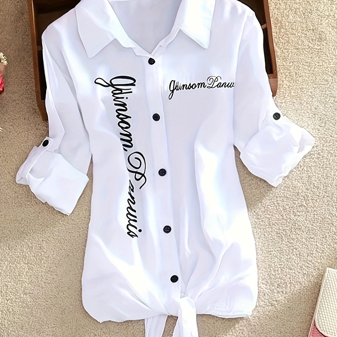 A Stylish White Shirt That Worn As A Long Or Short Sleeve, Featuring Letter Prints And, Perfect For Casual Wear For Women