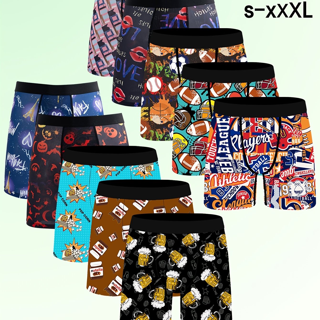 TEMU Men's Novelty Shorts, 10-pc Men's Long Boxer Briefs, Fashionable Sports Men's Shorts