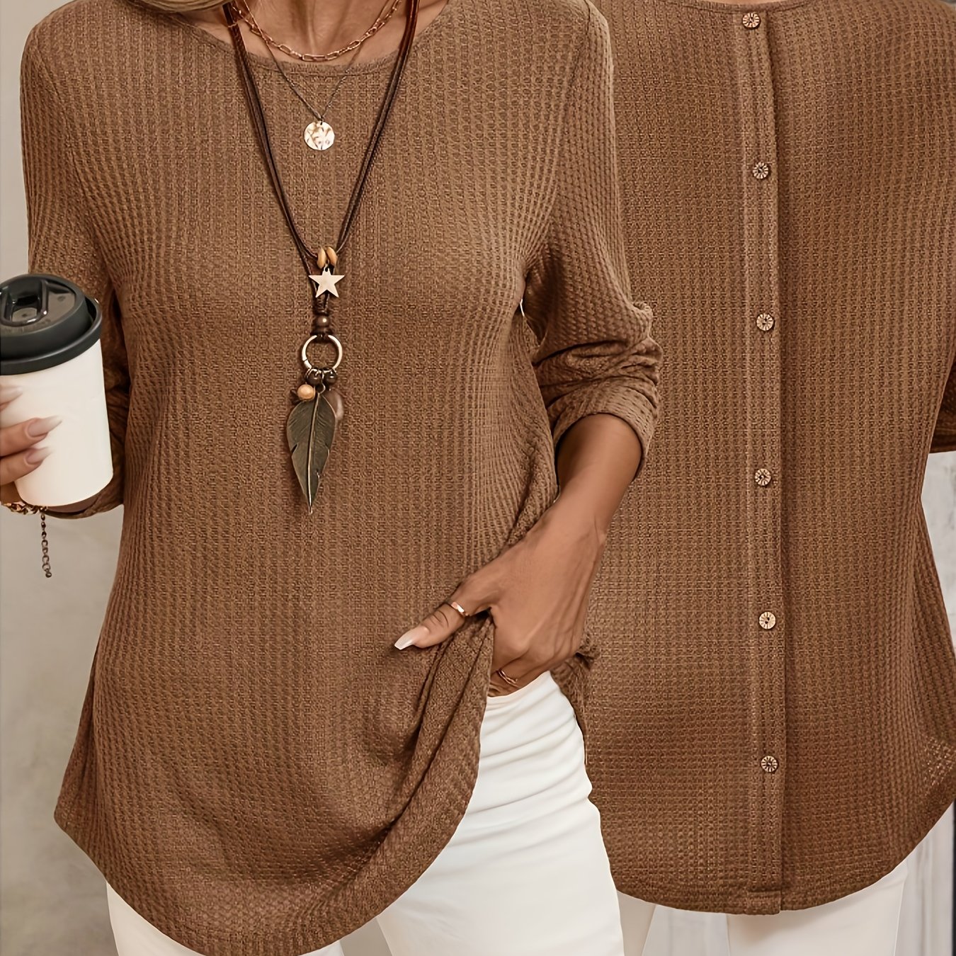 TEMU Fashionable Round Neck Casual T-shirt