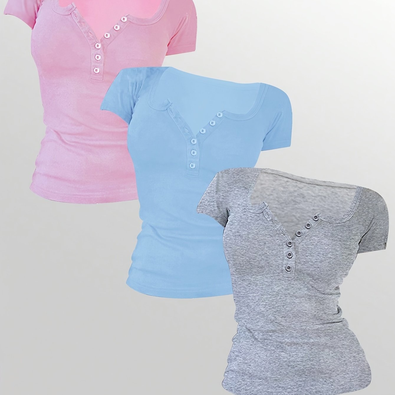 Image of Women's Fashion Open Front Short T-shirt (three Piece Set)