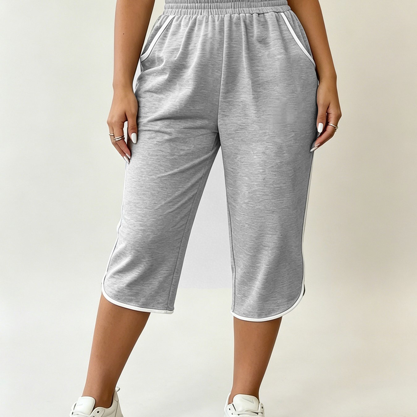 TEMU Plus Size, Elegant Comfortable Women's Plus Size Inch Pants With Stylish Print Ideal For Casual Wear At Home Or In Europe And America
