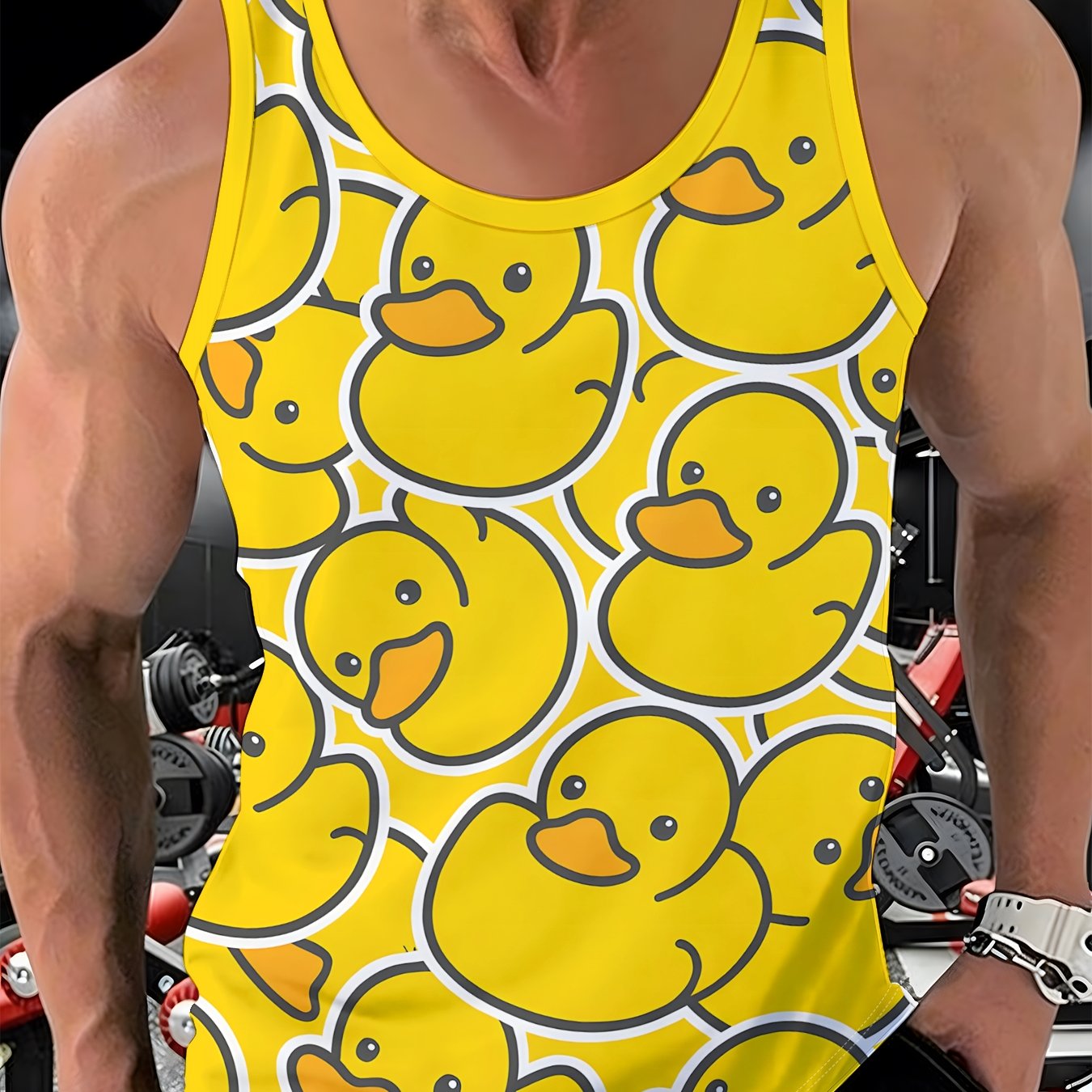 TEMU Fashionable Men's Round Neck Sleeveless Vest Polyester Breathable Daily Wear