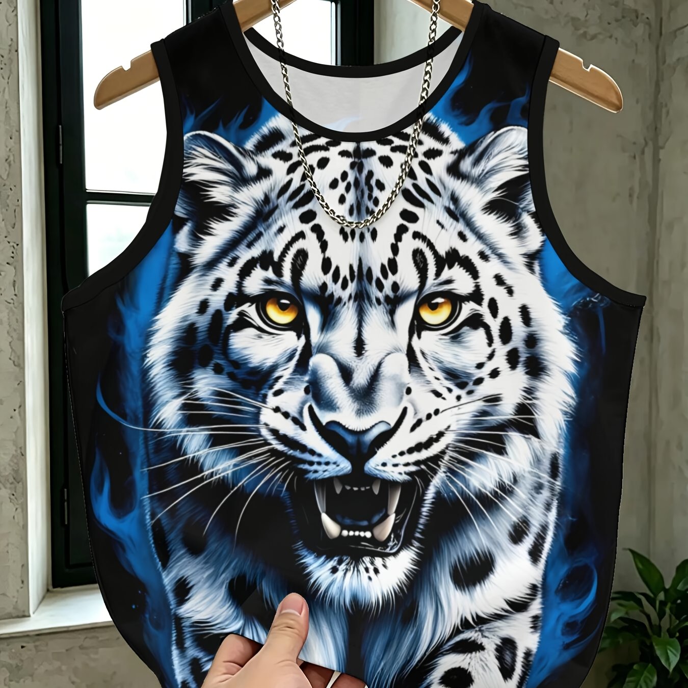 TEMU 1pc Men's Breathable Mesh Vest Leopard-print Tiger Digital Printed, Skin-friendly Versatile Sleeveless Top