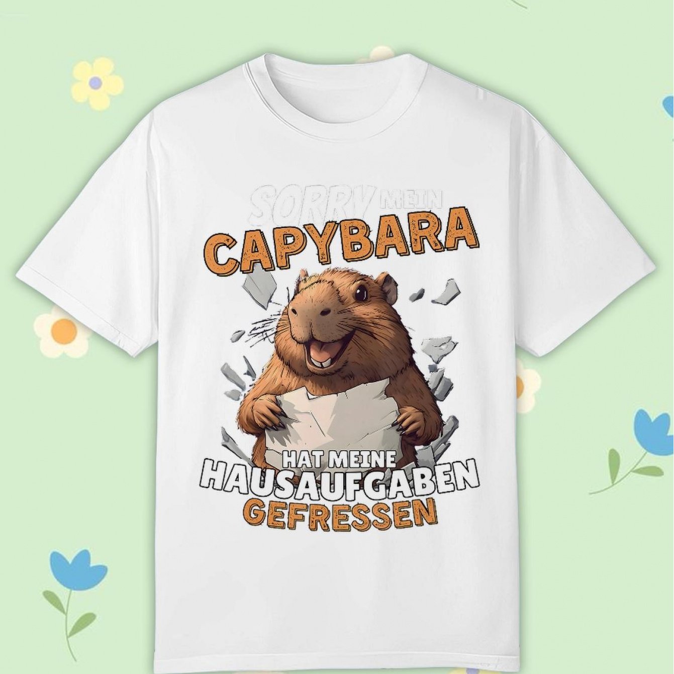 Image of Sorry Mein Capybara Hat Meine Gefressen T-shirt Black Comfortable Casual Crew Neck Tee For Boys And Girls T Shirt, 200g