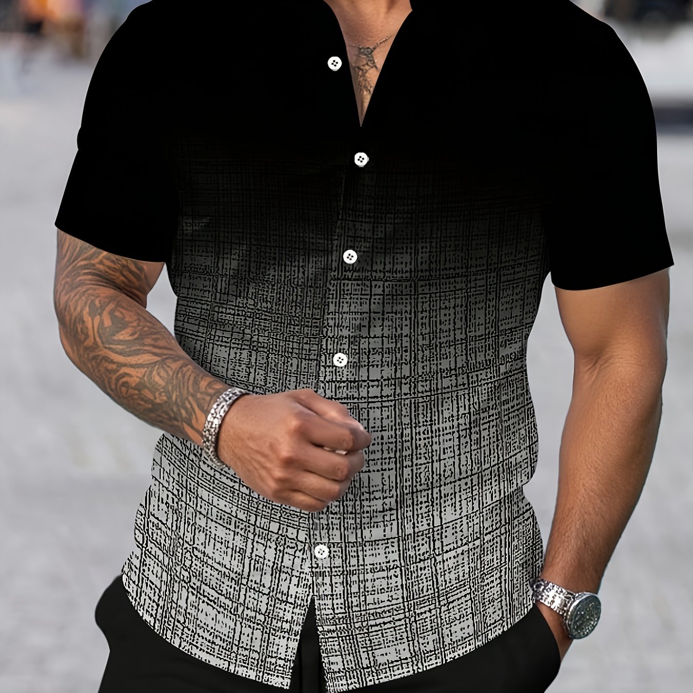 TEMU Chemise d'été à manches courtes pour hommes, couleur dégradée, chemise tendance pour hommes, chemise décontractée pour hommes