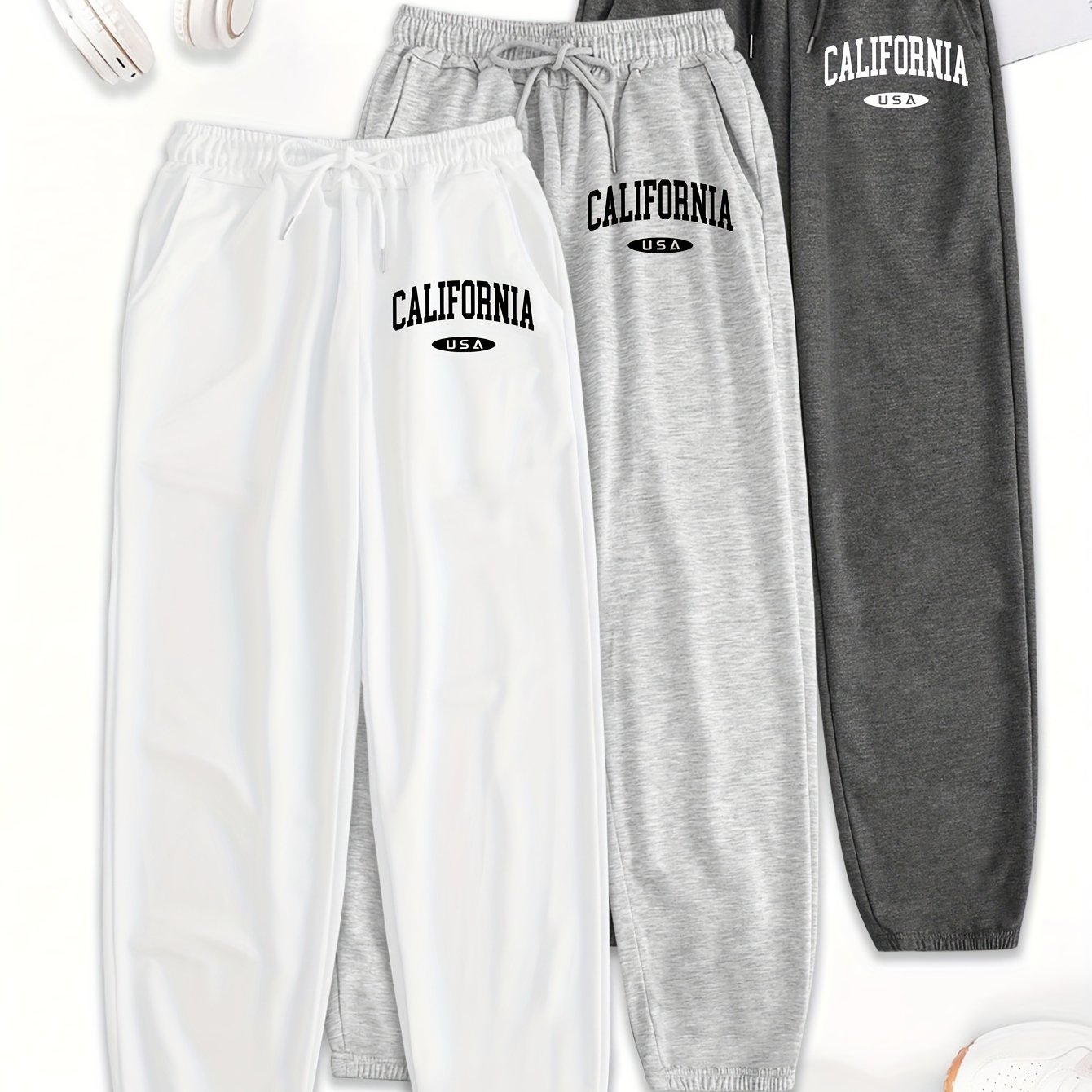 TEMU 3er-Set Buchstaben-Druck Hosen, Elastischer Bund, Damen Winterhosen; Weihnachten, Cyber Monday, Neujahr, Pendeln, Casual doch Passend,