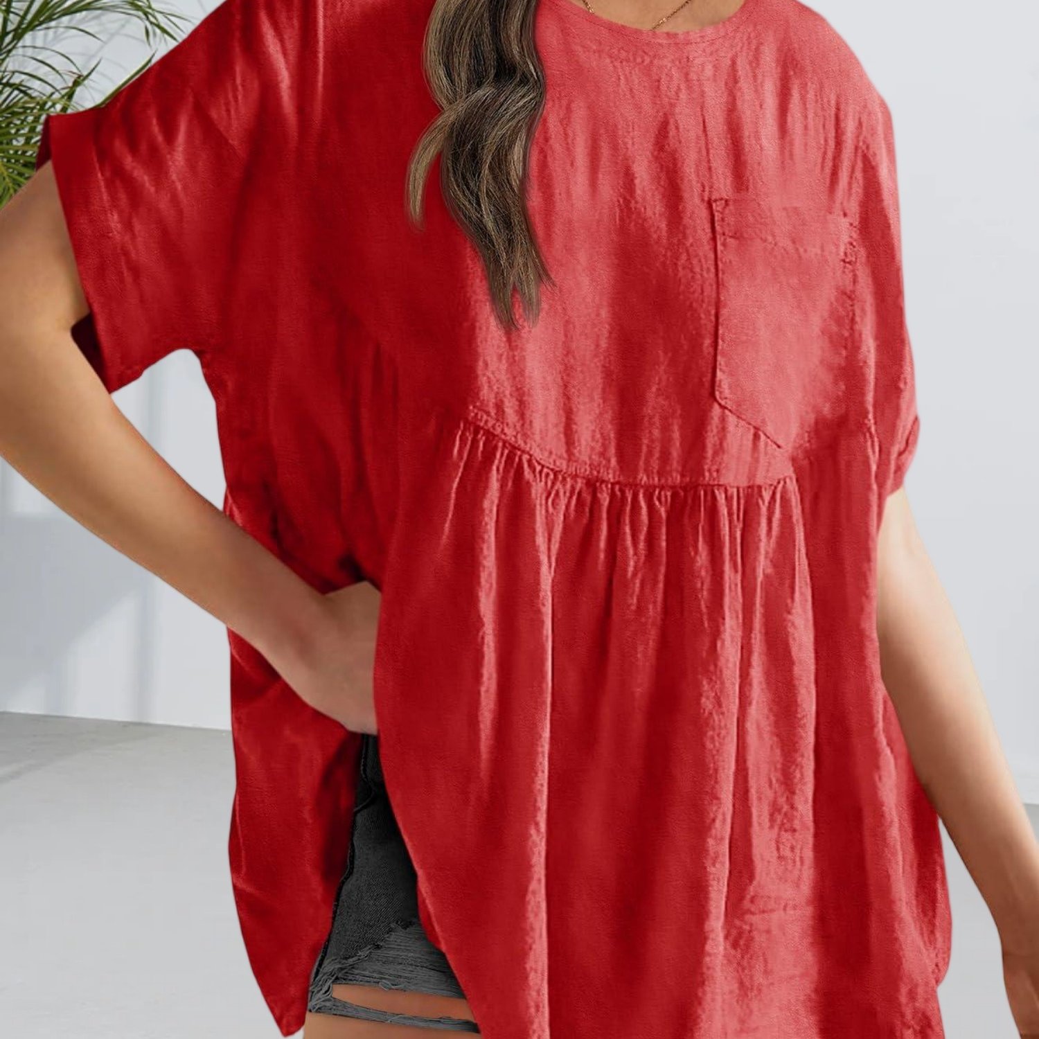 Women's Summer Casual Oversized Doll Top With Waist Cinching