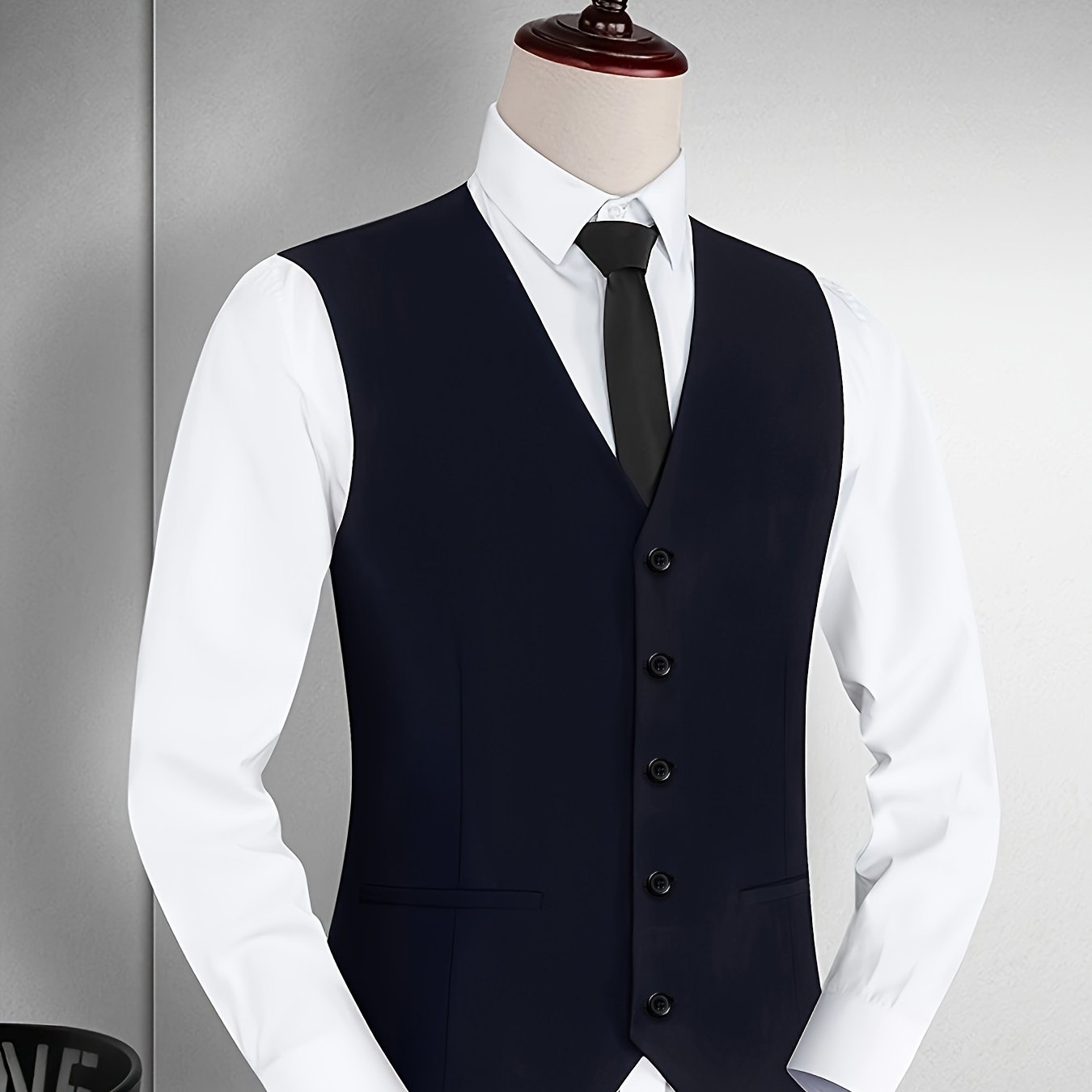 Image of Men's Vest | Elegant V-neck Vest With Button Details, Non-stretch Fabric, Perfect For Weddings, And Special Occasions, Plus Size