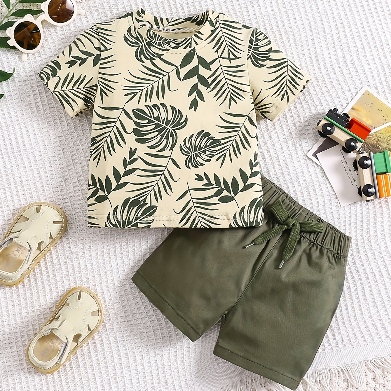 Spring/summer Boys' Casual Shorts And Short Sleeve Set, Perfect For Outdoor