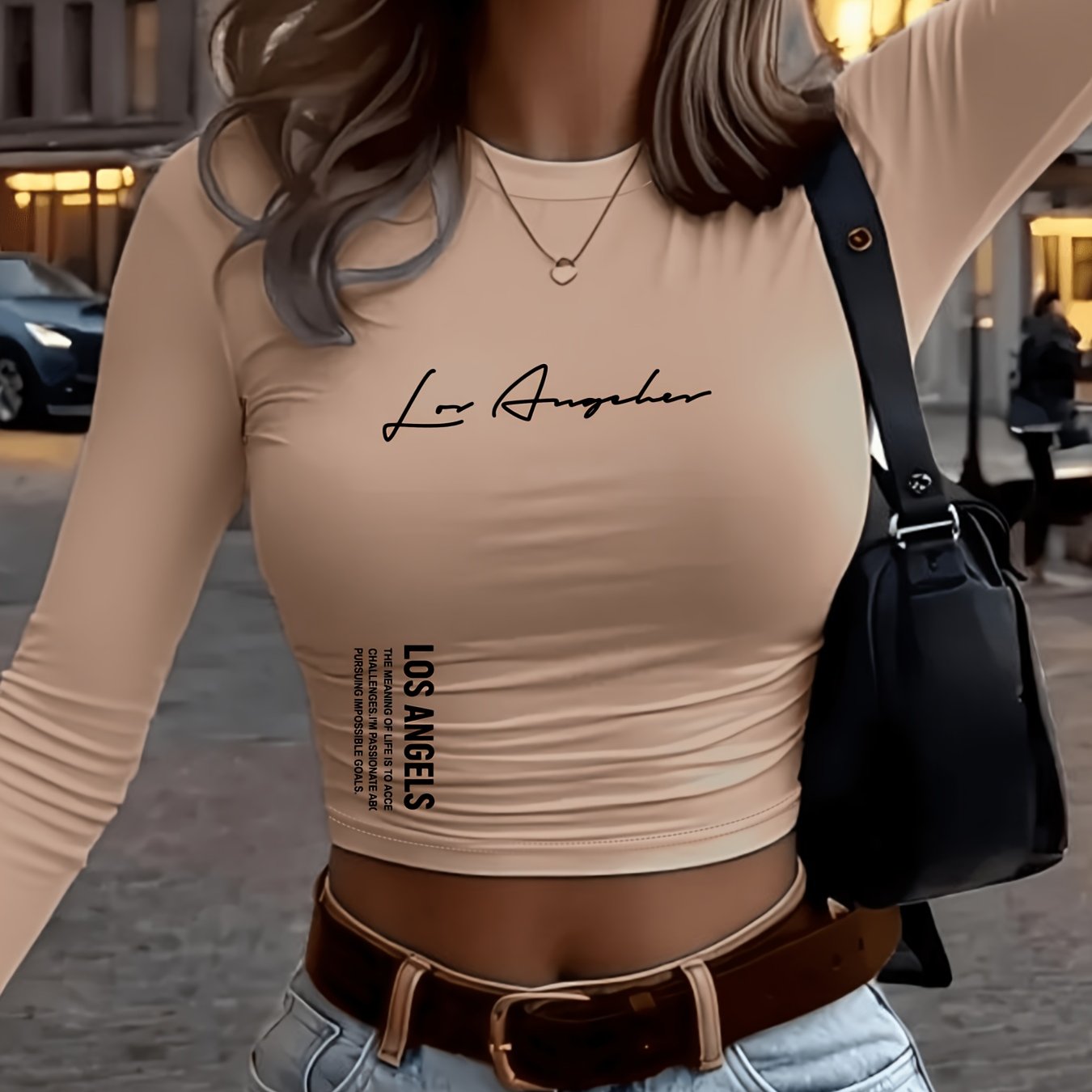 TEMU Los Angelsthe Is To Accechallenges.i'm Abpursuing Goals Pattern 2d Double-sided Printing Y2k Sweet Cool Spicy Slim Long-sleeved T-shirt, Classic