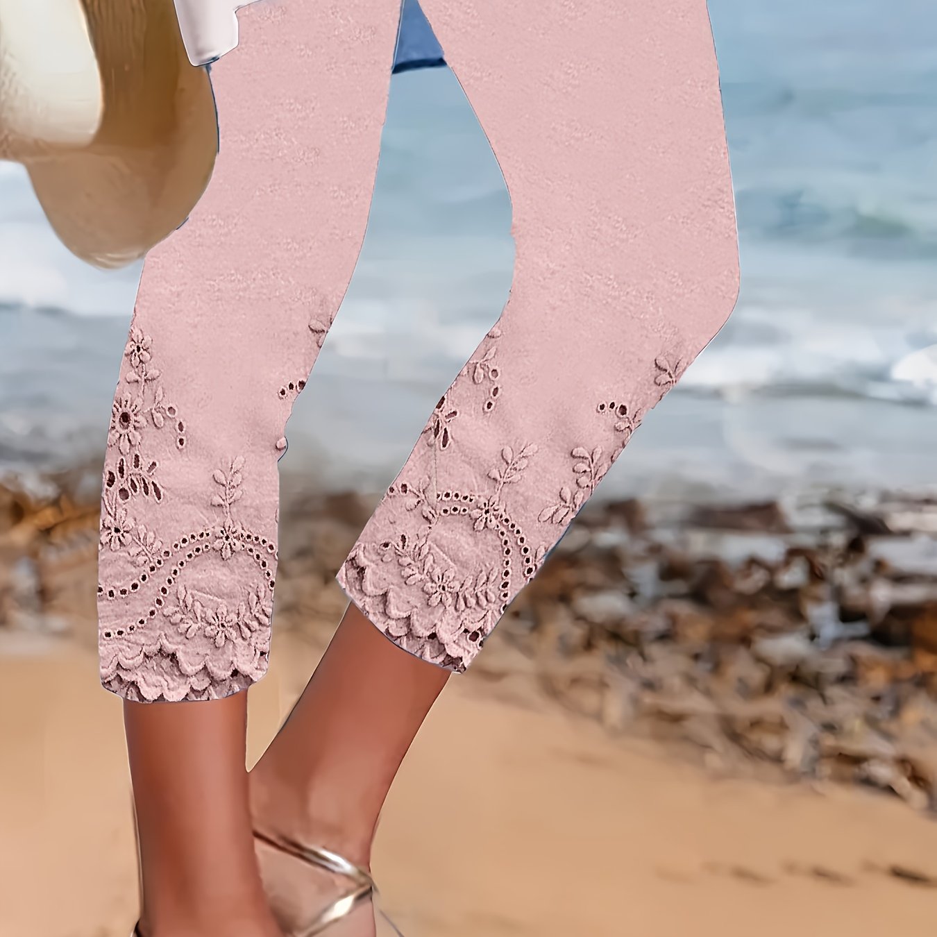 TEMU Style; Summer New ; Elegant Casual Fashion; Wearable Leggings With High Waist Elastic Printed Close-fitting Capri Pants; Women's New Product