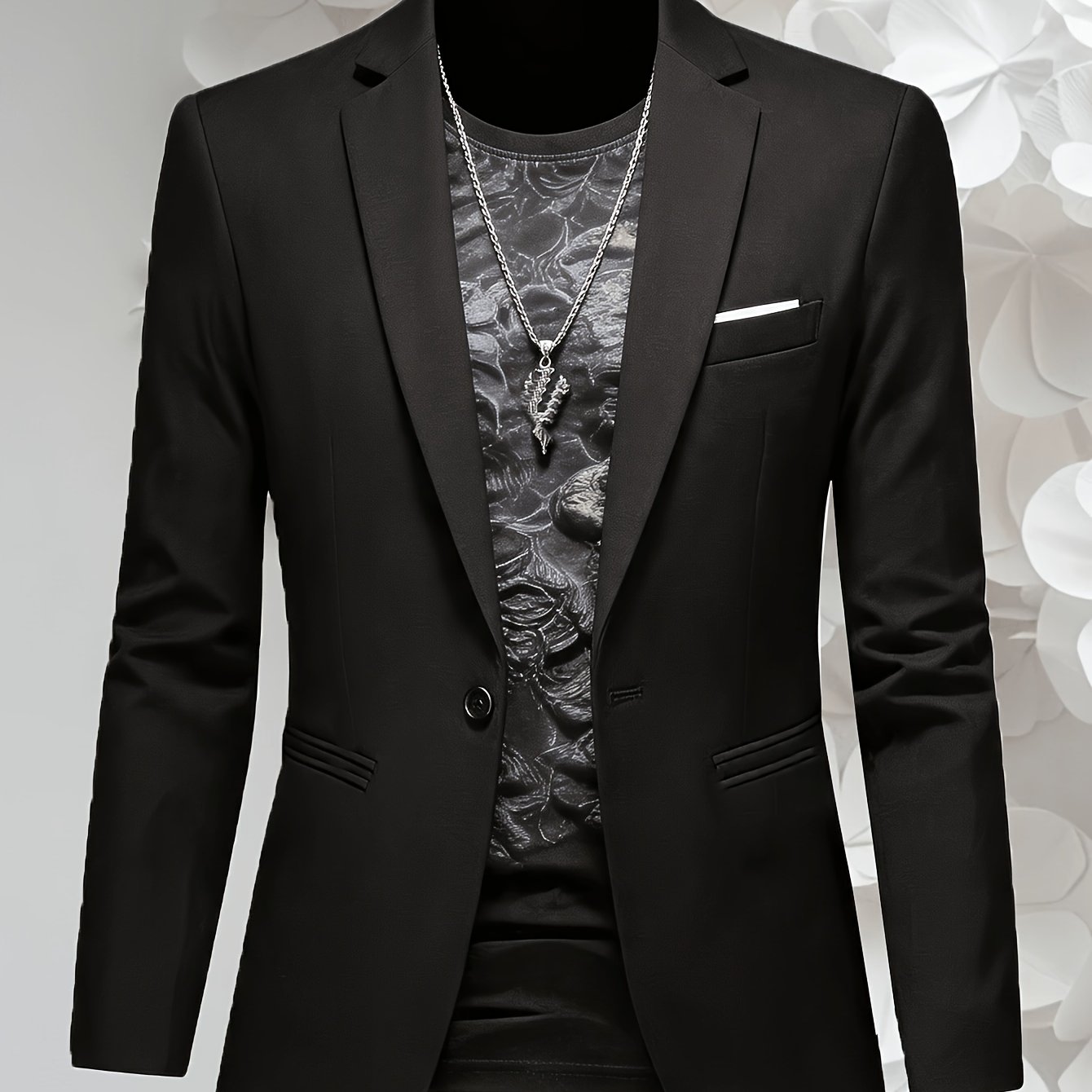 TEMU 1pc Men'-breasted Suit Jacket - Solid Color Blazer With Collar & Button Closure, Versatile For Business, Weddings, Parties | Wearable For Daily