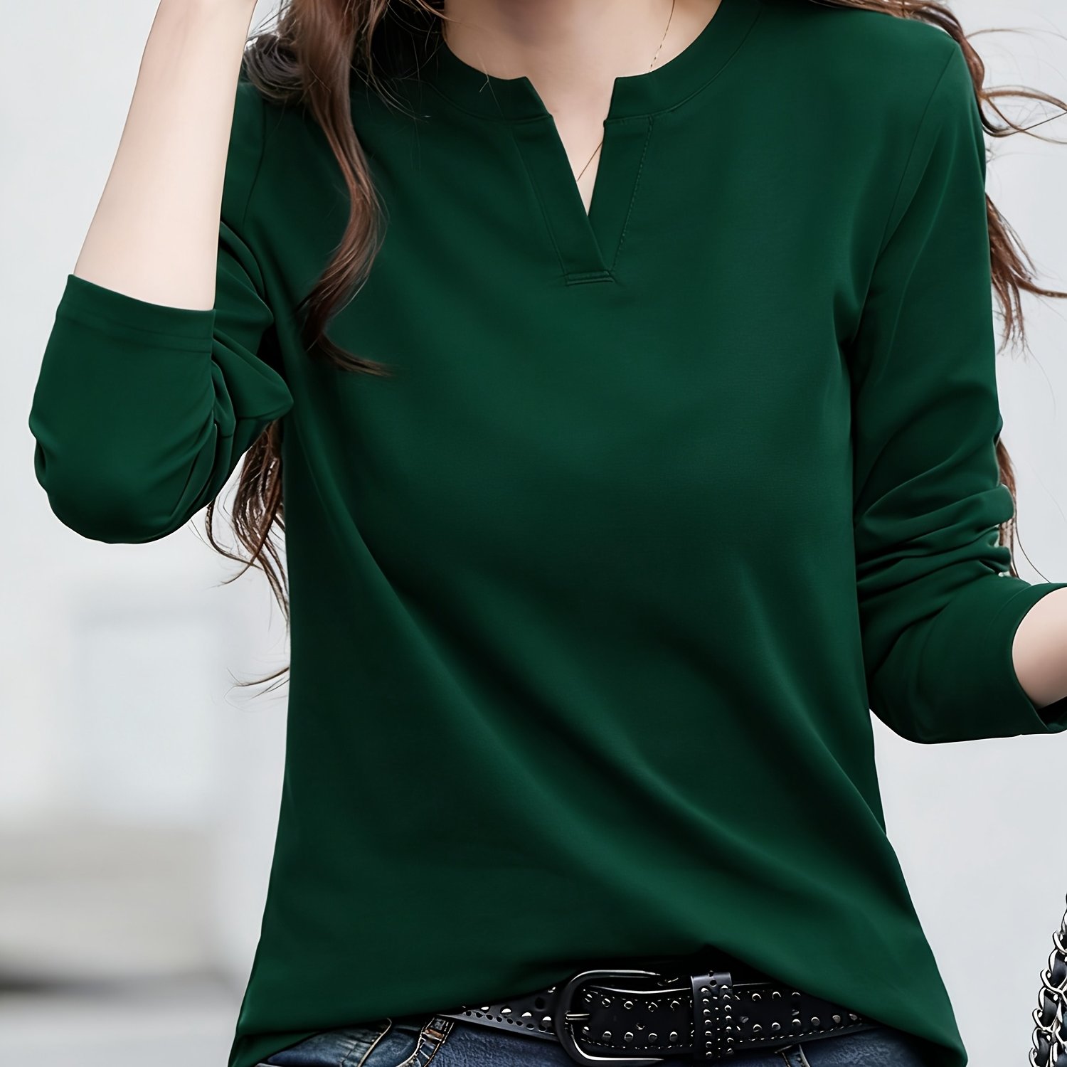TEMU Elegant Long-sleeve Casual T-shirt For Women, Suitable For Spring And Autumn