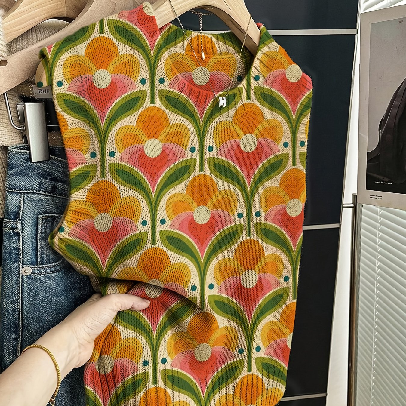 TEMU Niannian [2d Digital Printing] Elegant Bohemian Style Versatile Pullover, Perfect For Office Streetwear And Casual . Elegant For Autumn/winter