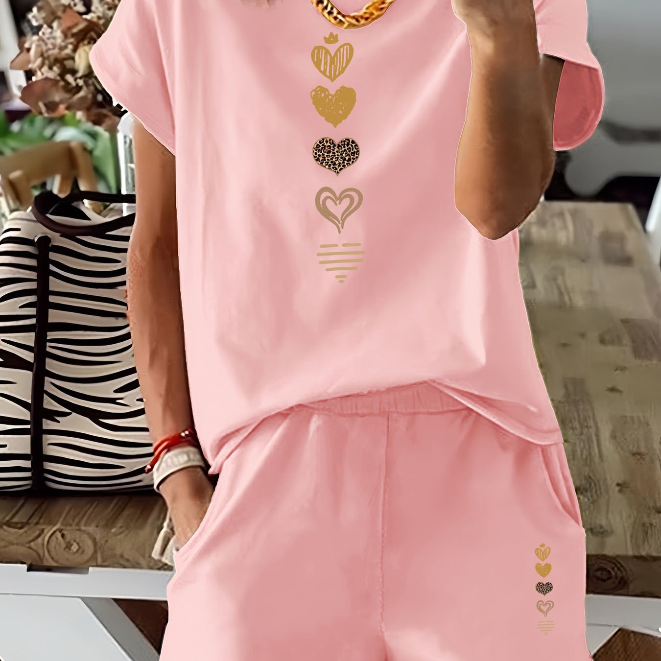 TEMU Graphic Print 2 Piece Set, Short Sleeve T-shirt & Shorts, Women's Clothing