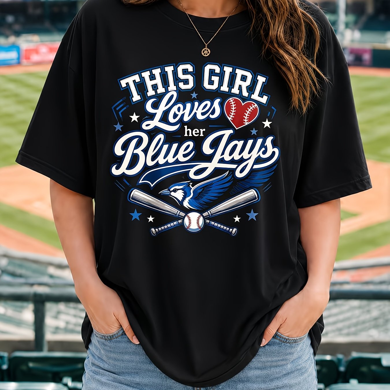TEMU Men's Baseball Fan T-shirt - This Lu-e Jays Design, Casual Round Neck Top, Soft & Comfortable, Cool & Breathable, Back-to-school Gift, Gifts For