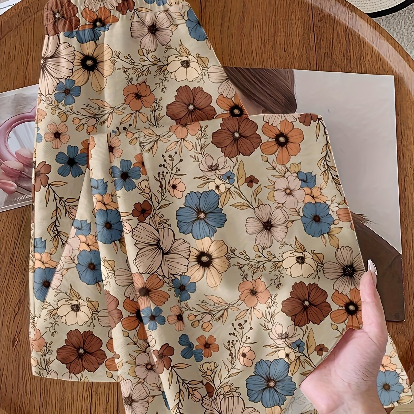 TEMU Vintage Floral Wide-leg Pants, A Gentle Style That And