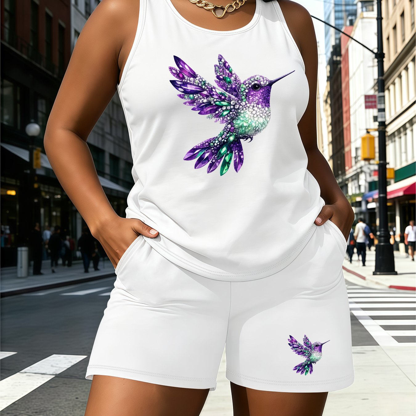 TEMU Plus Size - Plus Size - 2pcs Summer Plus Size Women's Clothing Amethyst Casual Set Sleeveless Vest   Shorts Two-piece Slim Fit Versatile Style