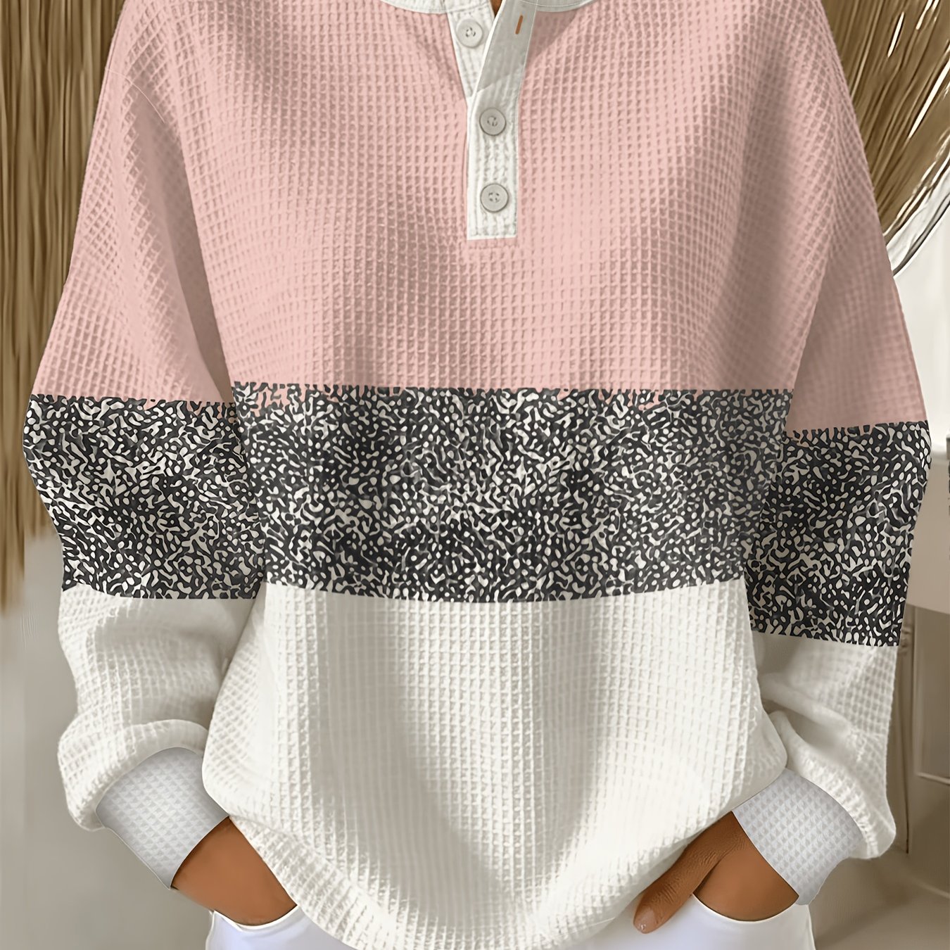 TEMU Plus Size, Women's Plus Size Sweatshirt With Color Block And Minimalist Print