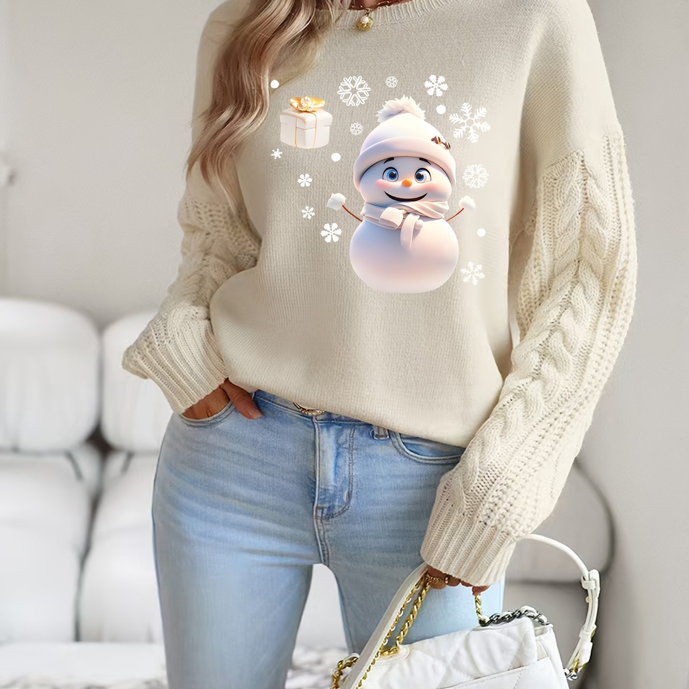 Solid Color Twisted Knot Pullover Women's Printed Sweater, Style For Autumn And Winter, Loose Long Sleeve Top