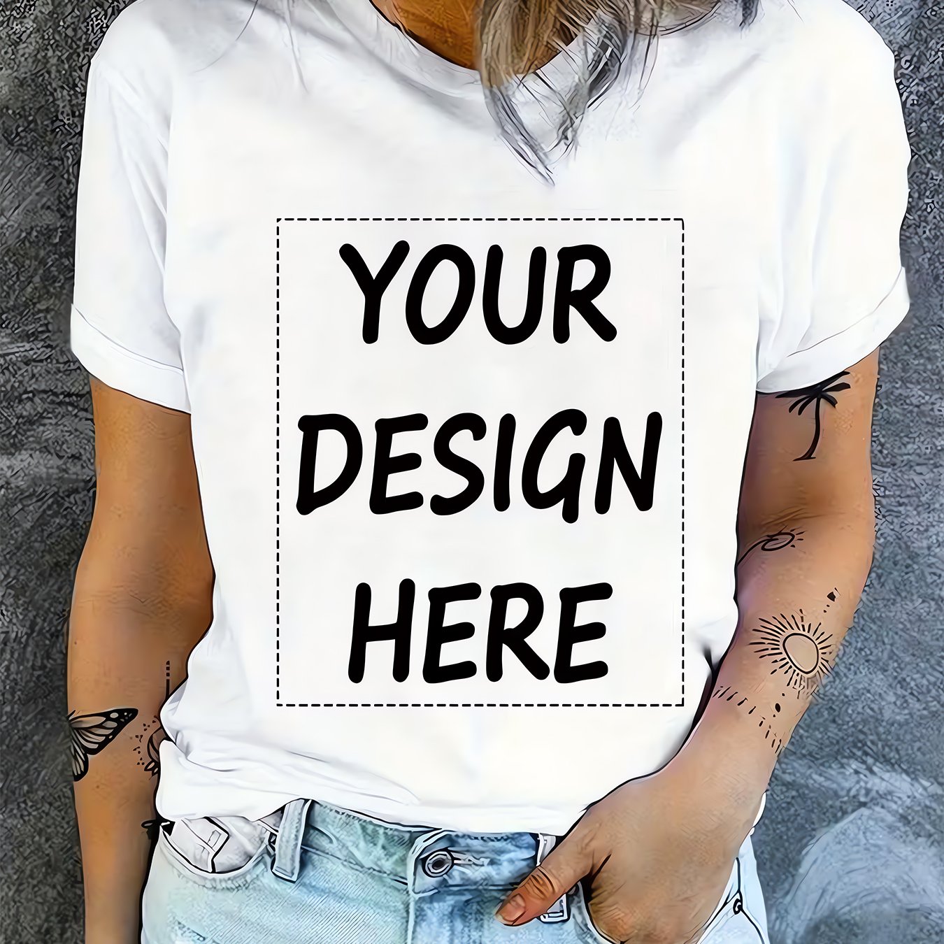 E-shop Personalisierbares bedrucktes Damen-Casual-Kurzarm-T-Shirt – Atmungsaktiver Ganzjahreskomfort, Rundhalsausschnitt. In mehreren Farben erhältlich