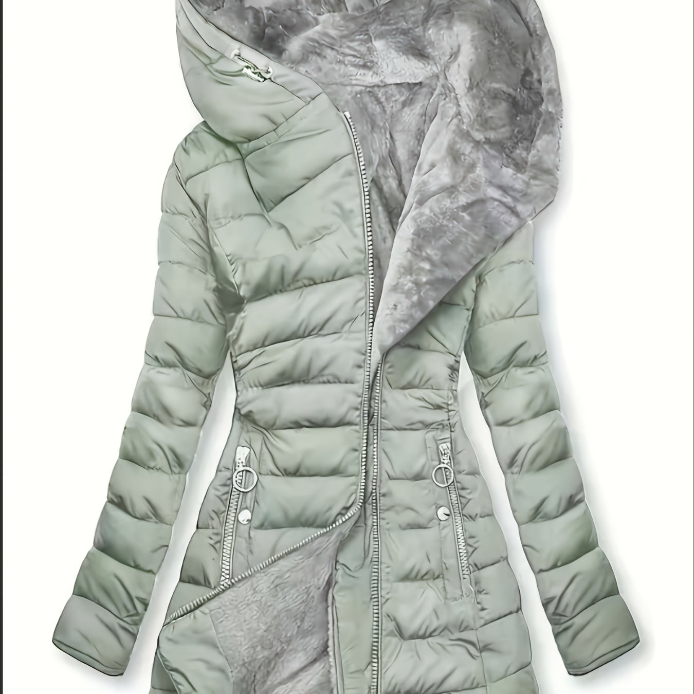 Image of Autumn/winter Warm Padded Coat For Women, -lined Hooded Fashionable Slim-fit Midi Jacket