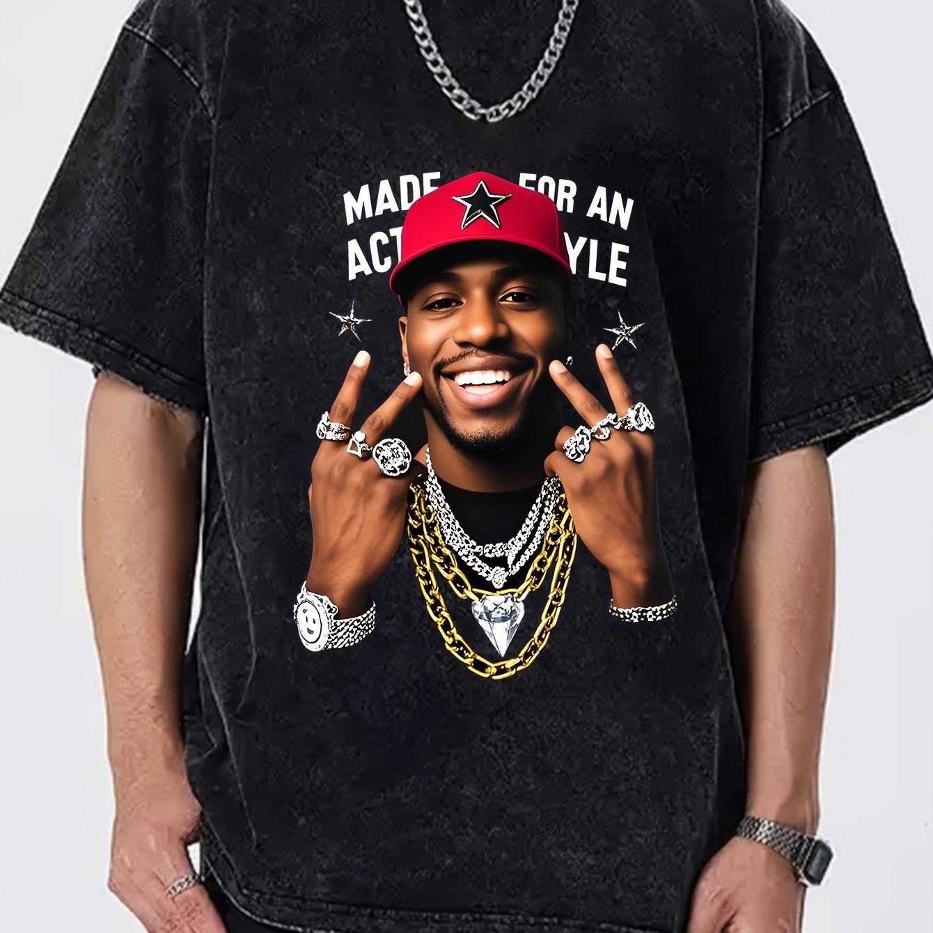 Image of 1pc Men's Graphic T-shirt With "for Man Up" Painting Print & Lettering - 100% Loose Knit Fabric, Casual Streetwear, Round Neck Short Sleeve, Machine Washable For Casual Attire & Statement Outfits