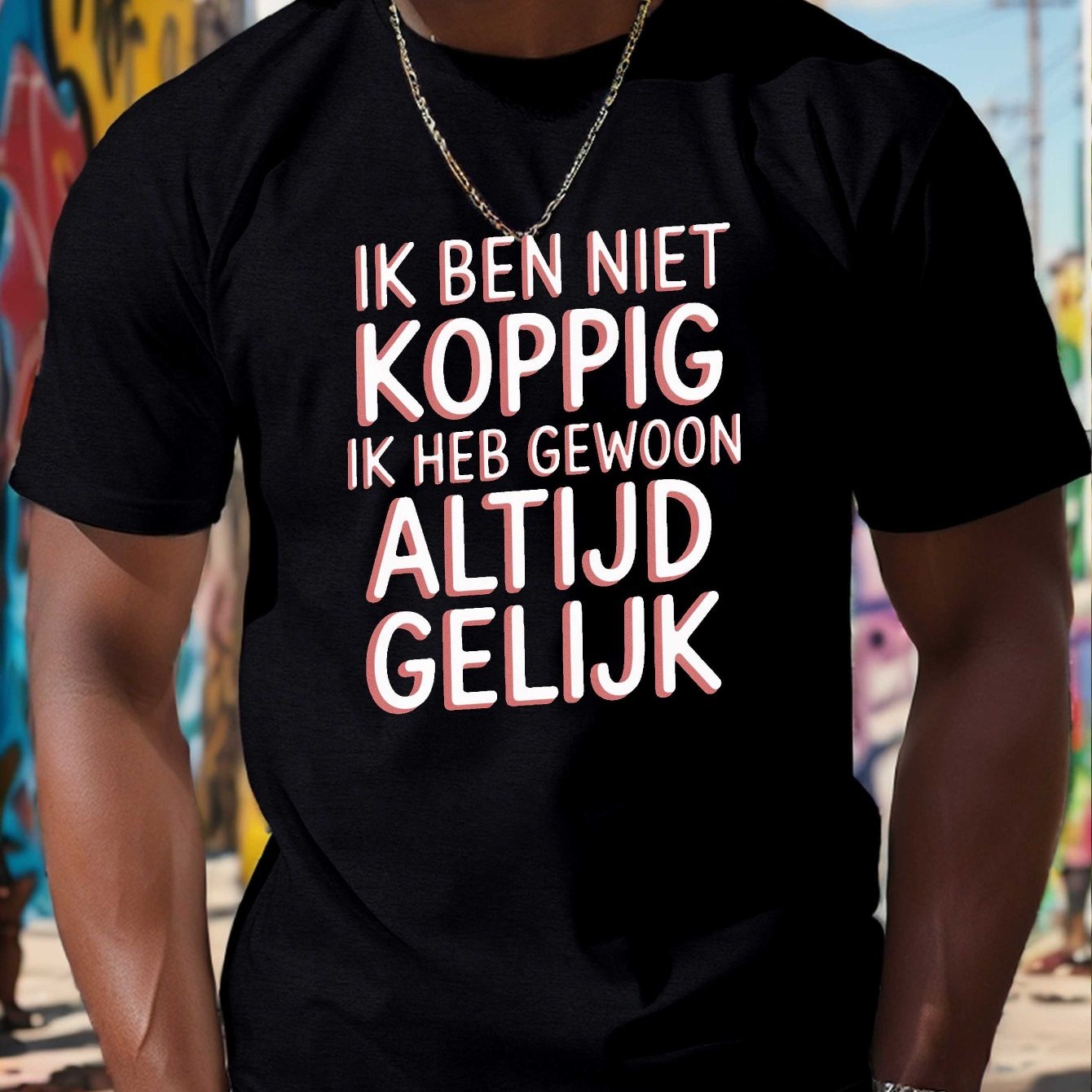 TEMU [Printed Design – Not Textured] Nederlands Trots En Individueel Heren T-Shirt: Het T-Shirt is Bedrukt met "IK BEN NIET KOPPIG..." ( , I'M Just