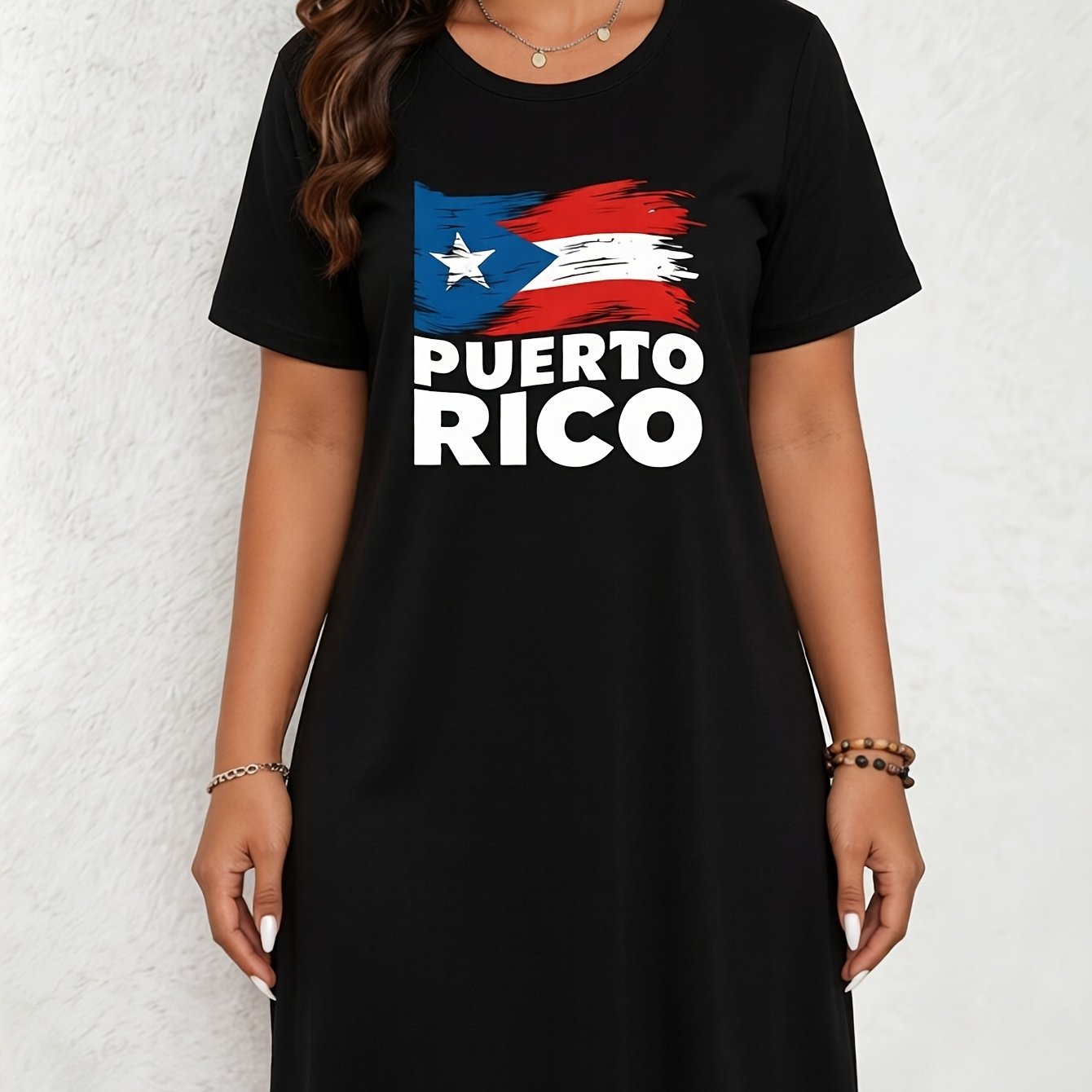 TEMU Fashion Printed T-shirt Dress, Round Neck Short Sleeve Casual Overseas Heat Transfer Patch Dress, Suitable For Summer And Spring, Women's Clothing