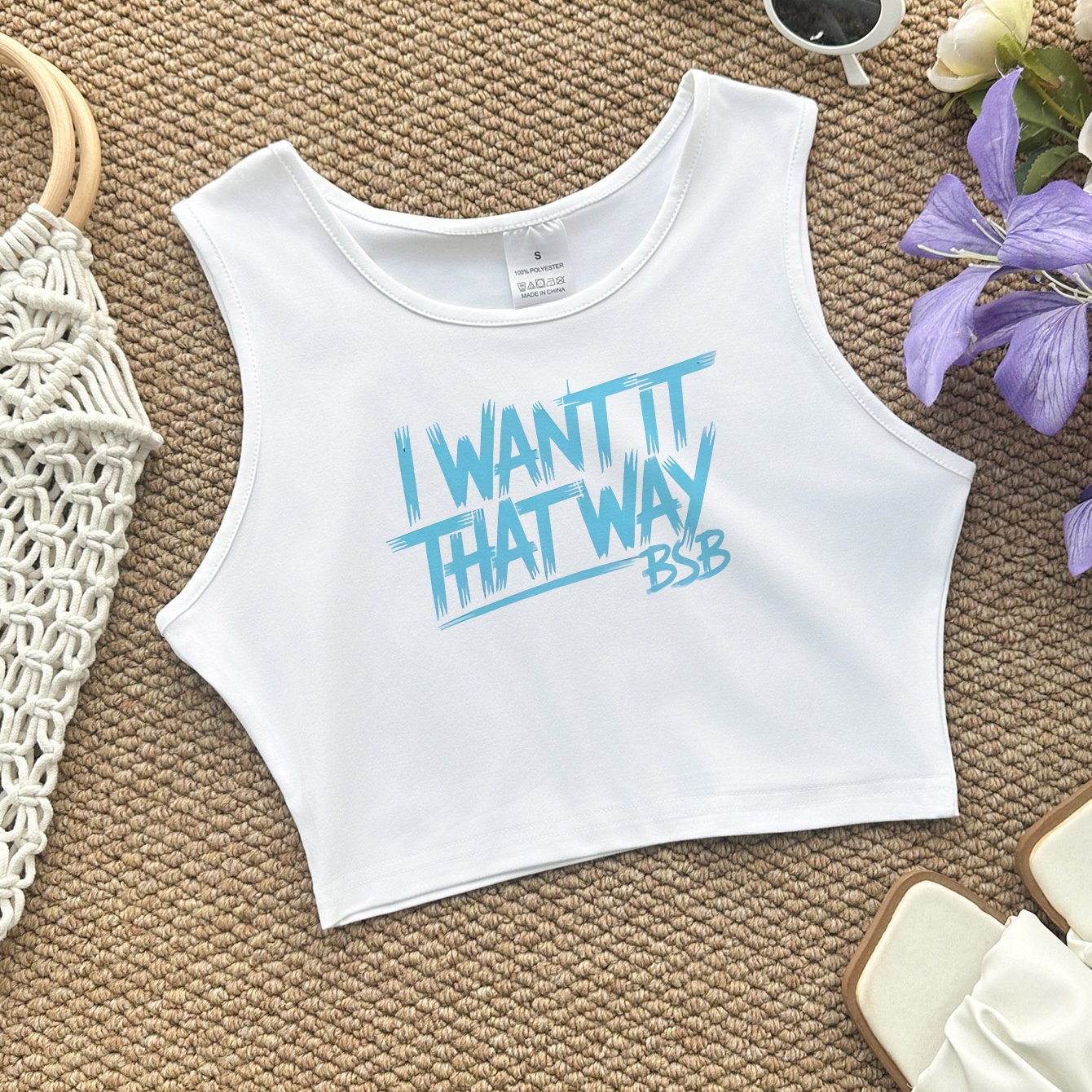 TEMU Print Crop Tank Top, Sleeveless Casual Top For Summer & Spring, Women's Clothing