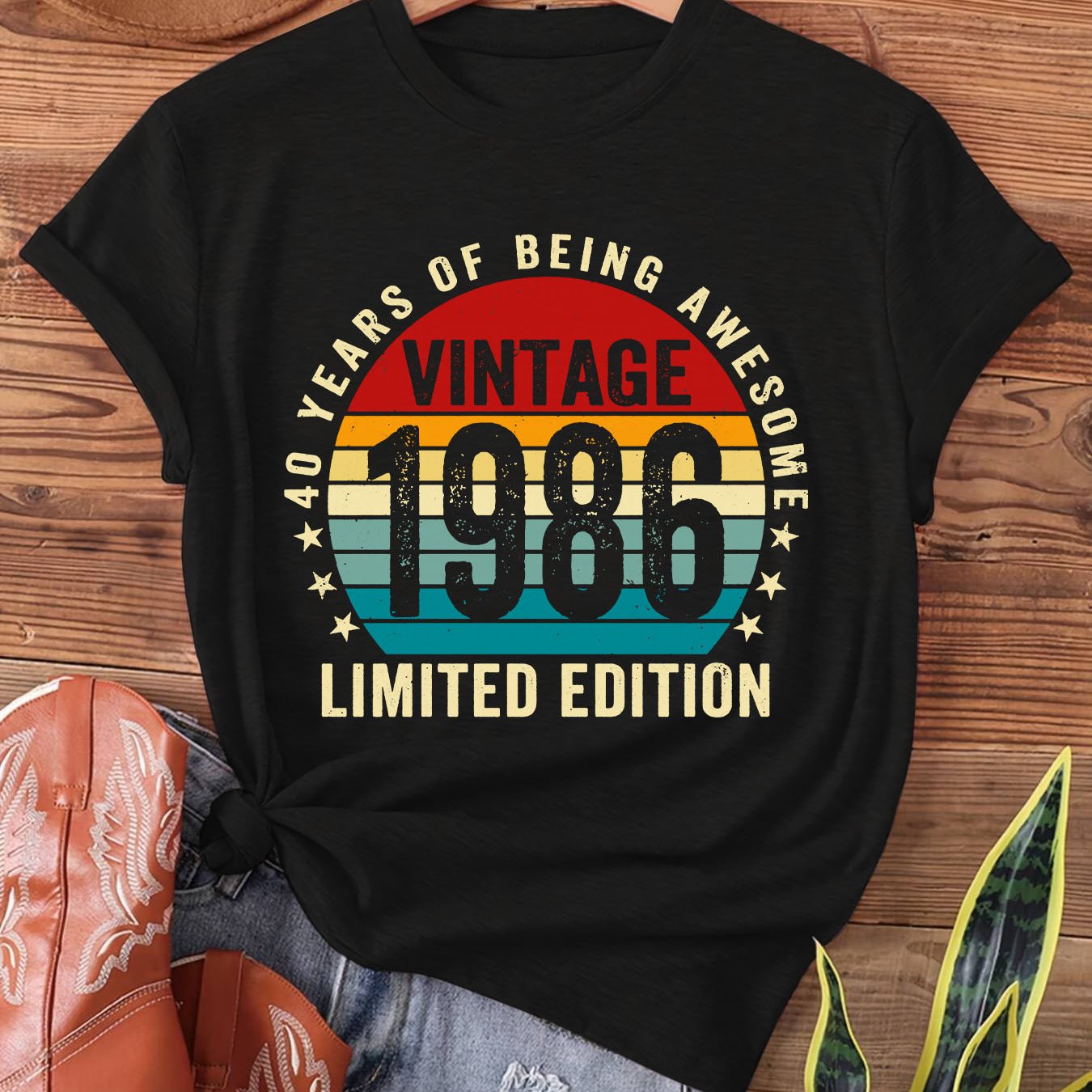 TEMU Vintage Born In 1986 Retro Old Print T-shirt, Short Sleeve Crew Neck Casual Top For Summer & Spring, Women's Clothing