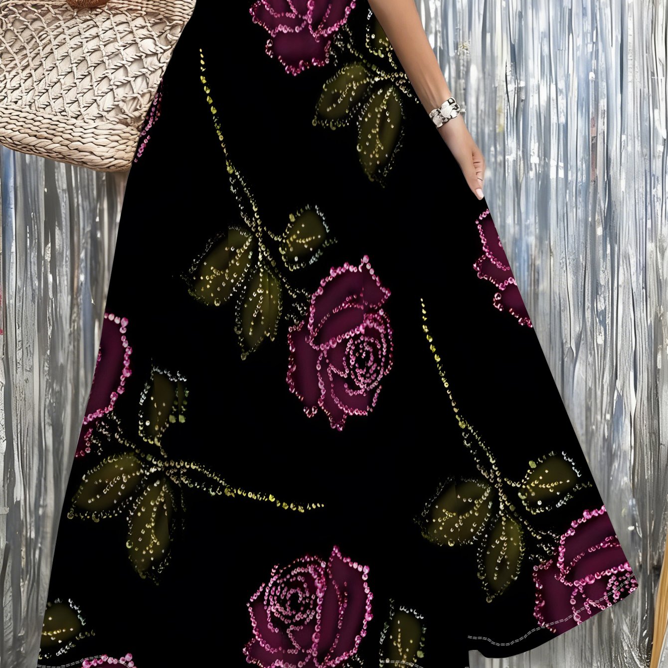 TEMU 1pc Maxi Skirt With A Floral Pattern, Ideal For The Beach, Casual , Parties, And Everyday Use, Showcasing A Design, Made From , Suitable For