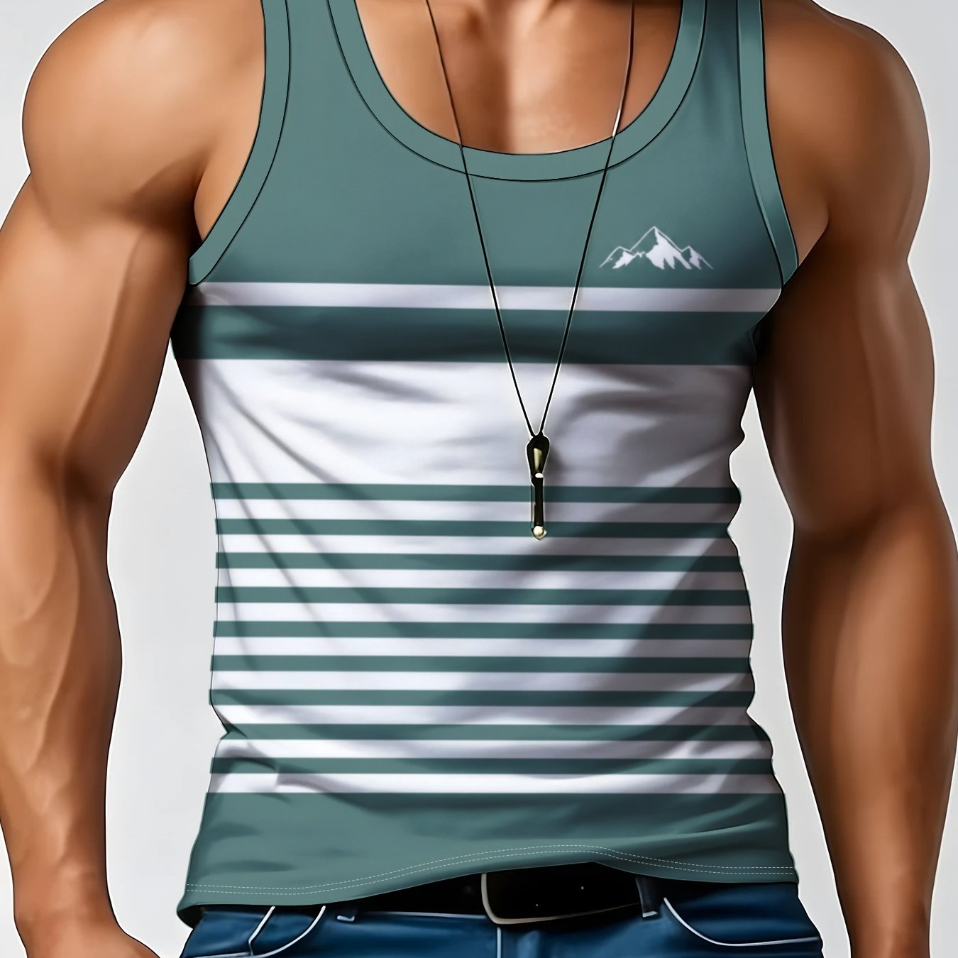 TEMU Breathable Men's Sports Vest With Geometric Print, Stretch Fabric For Casual Wear