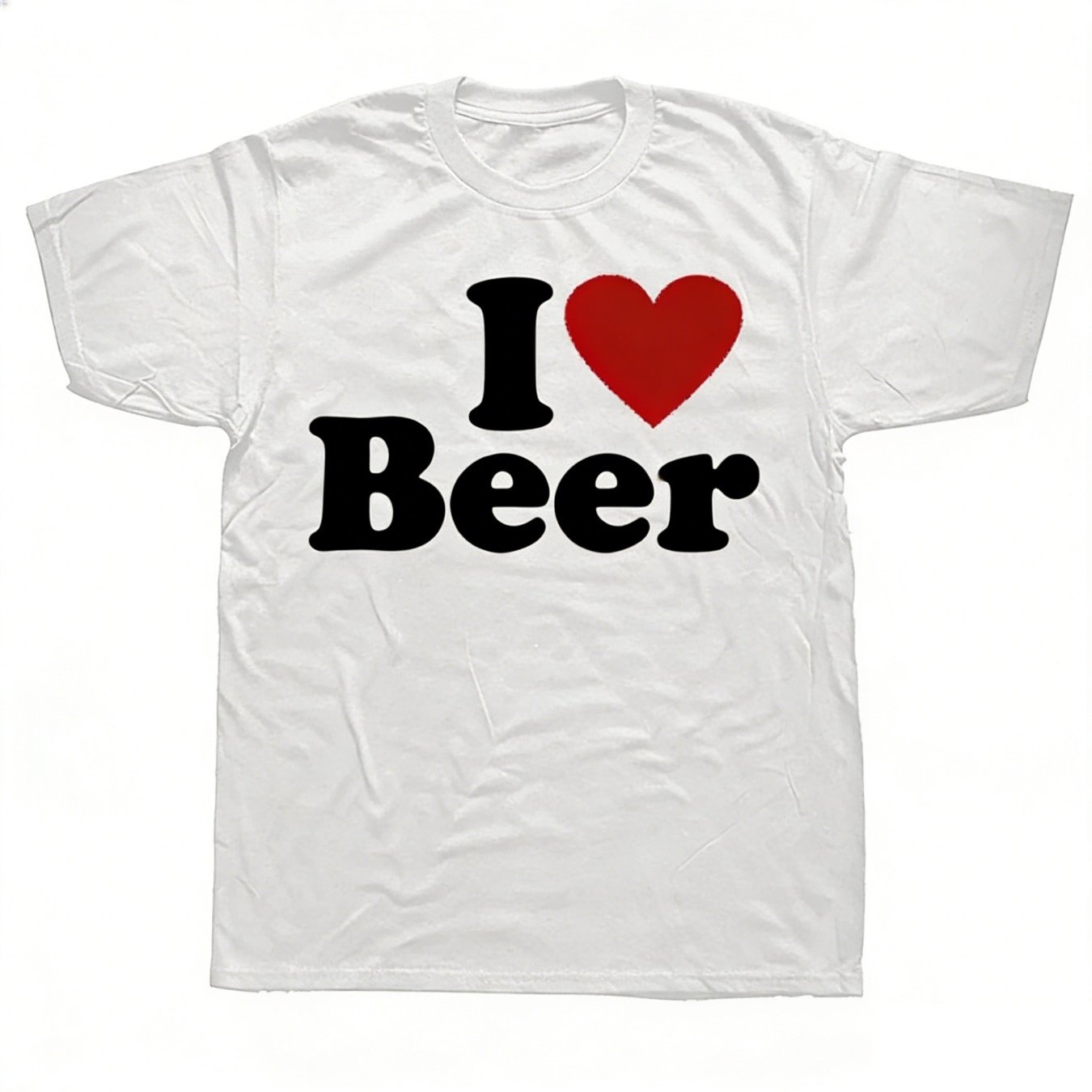 TEMU Men's Humorous Beer Red Heart T-shirt, Trendy Casual Loose-fit Drinking Tee