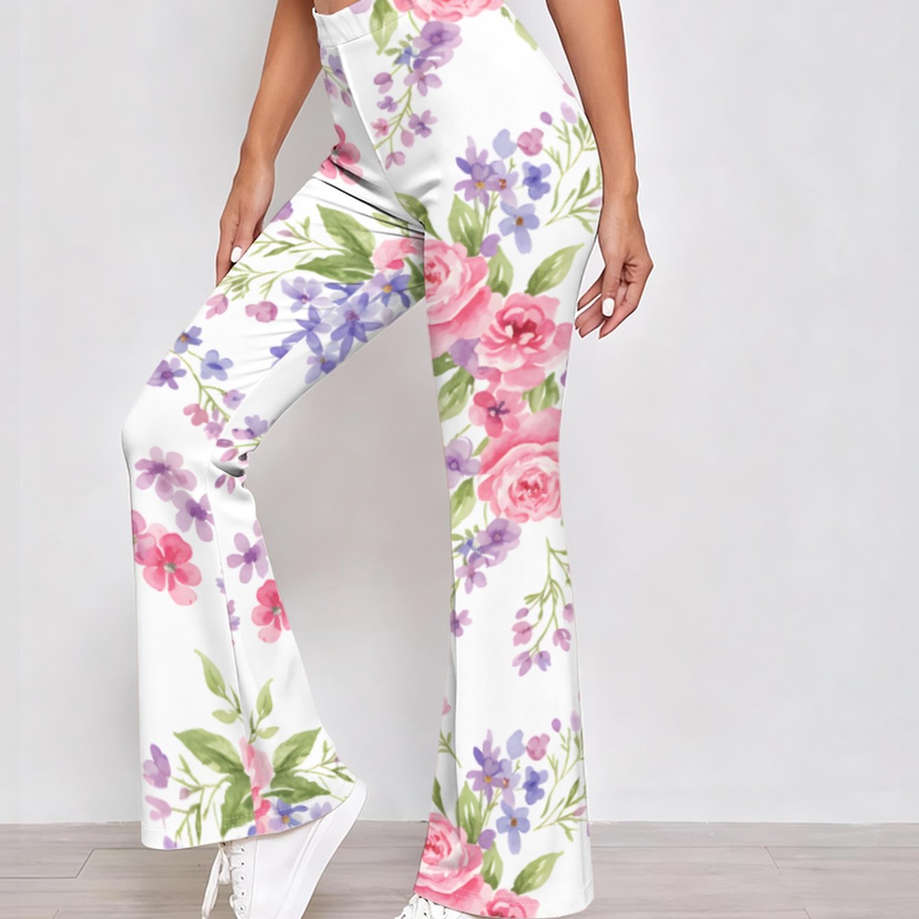 TEMU Printed Design â Not Textured Watercolor And High-quality Women's Fashion Simple Print Women's Long Pants Casual Fashion Versatile Trendy Flare