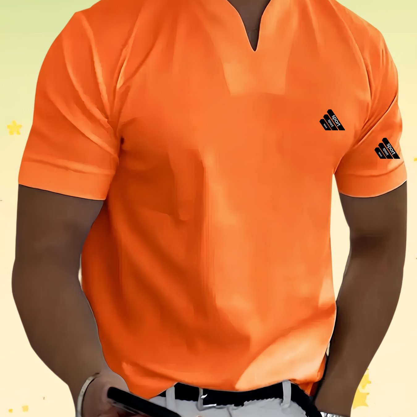 TEMU Sport Men's New Style Sporty Casual V-neck Short-sleeved T-shirt For Men, Fashionable, Versatile, Trendy Outdoor Sports Running T-shirt For Men