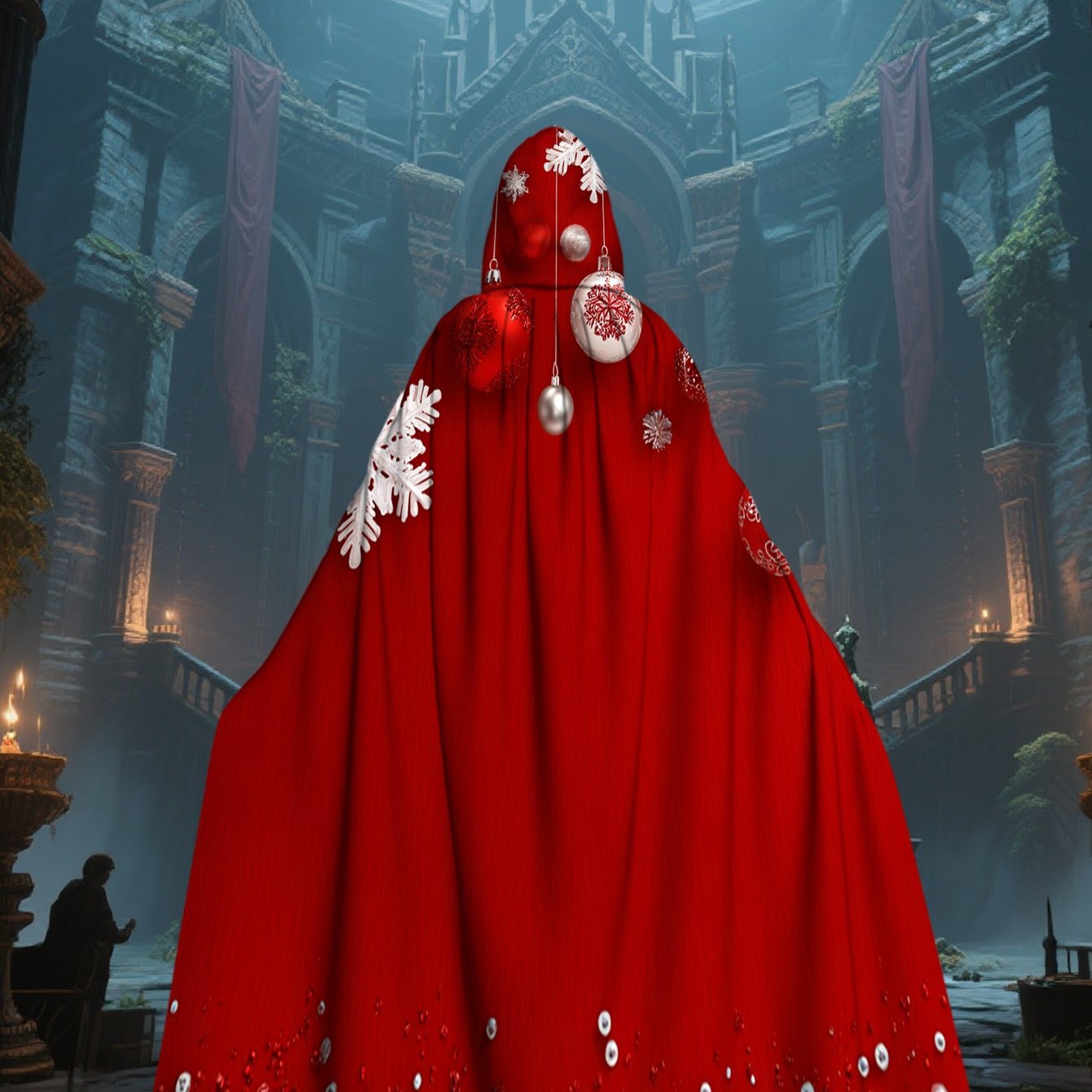TEMU 1pc Lianyaoshi 2d Flat Printing Merry Christmas Hooded Cape Red With Snowflakes 100% Polyester For Cosplay, Halloween & Party Favors, 2d Flat