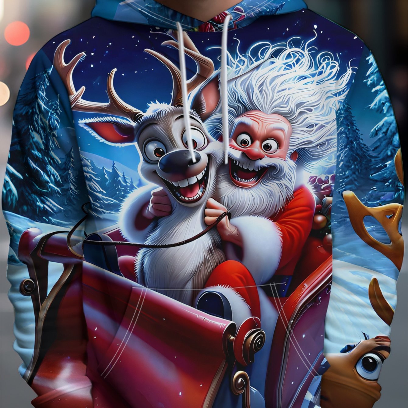 TEMU Men's Hooded Sweatshirt With Christmas Cartoon Print, Casual Pullover For Teenagers And Students. Machine Washable, Suitable For Everyday Wear