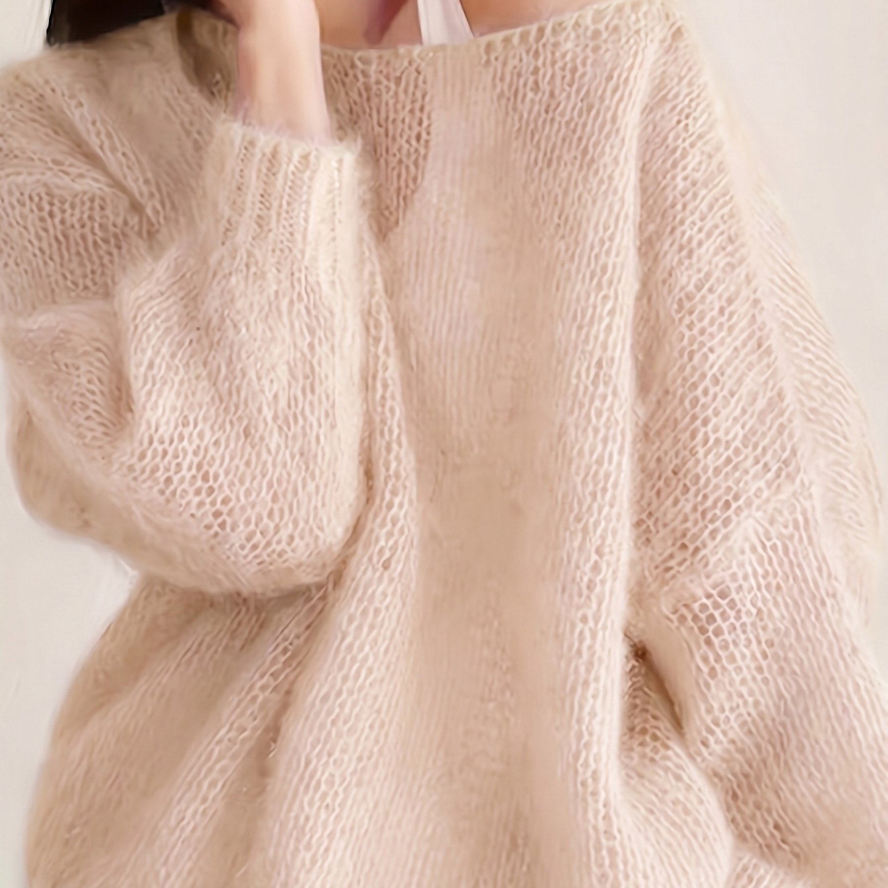 TEMU Sweater Knitwear For Women, Lazy Hollow-out Soft And Semi-sheer Solid Color Loose Versatile Top