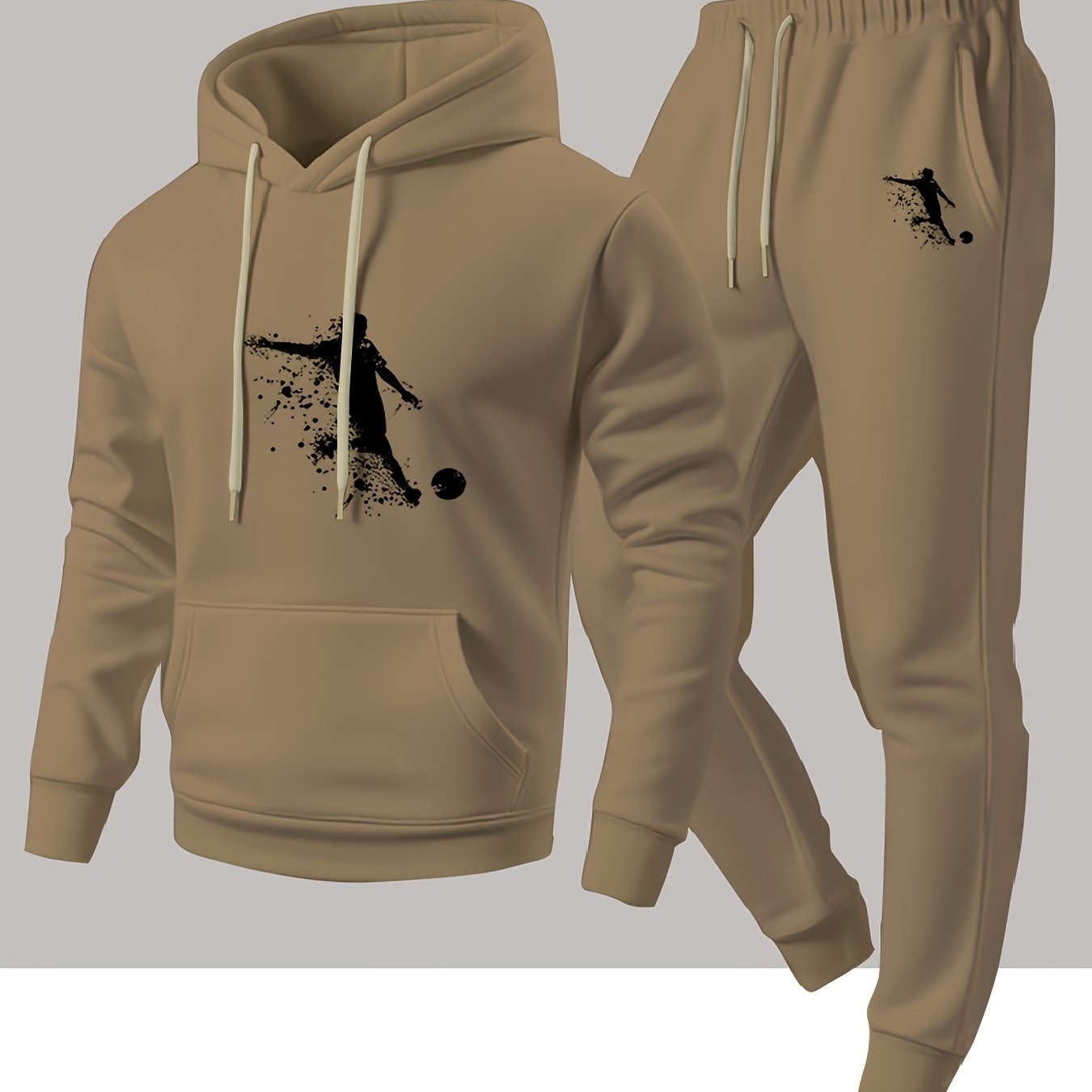TEMU 's Football Sports Hoodie With Print Design And Matching Tapered Sweatpants For Spring, Autumn, And Winter. This Loose And Comfortable Two-piece